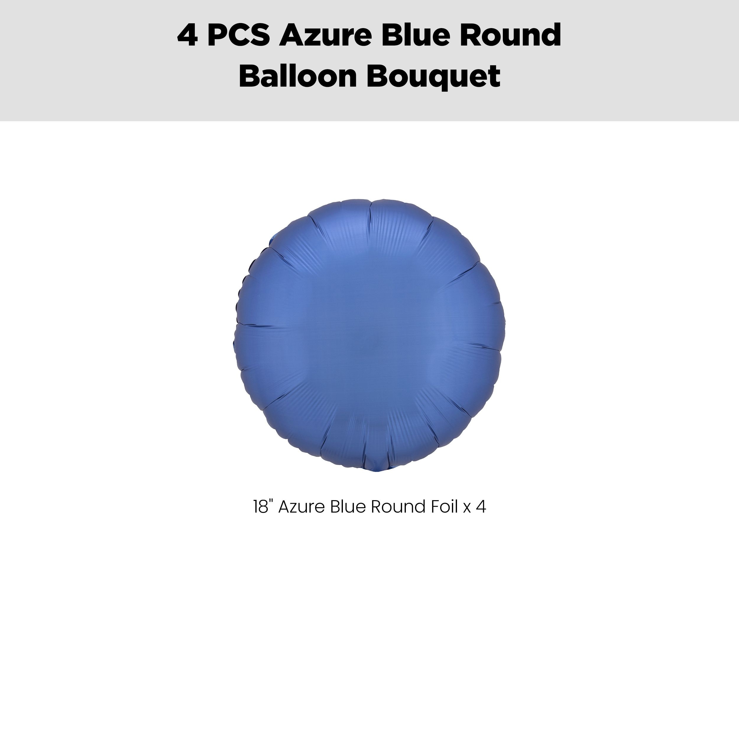 Round Foil Balloon Bouquet, Azure Blue, 4-pk, Helium Inflation & Ribbon Included for Birthday/Special Occasion Front_Flat