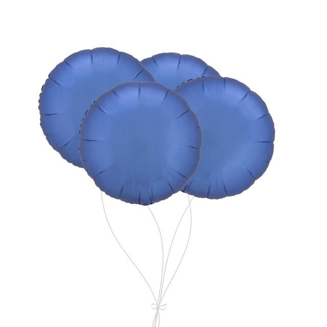 Round Foil Balloon Bouquet, Azure Blue, 4-pk, Helium Inflation & Ribbon Included for Birthday/Special Occasion Front_Flat