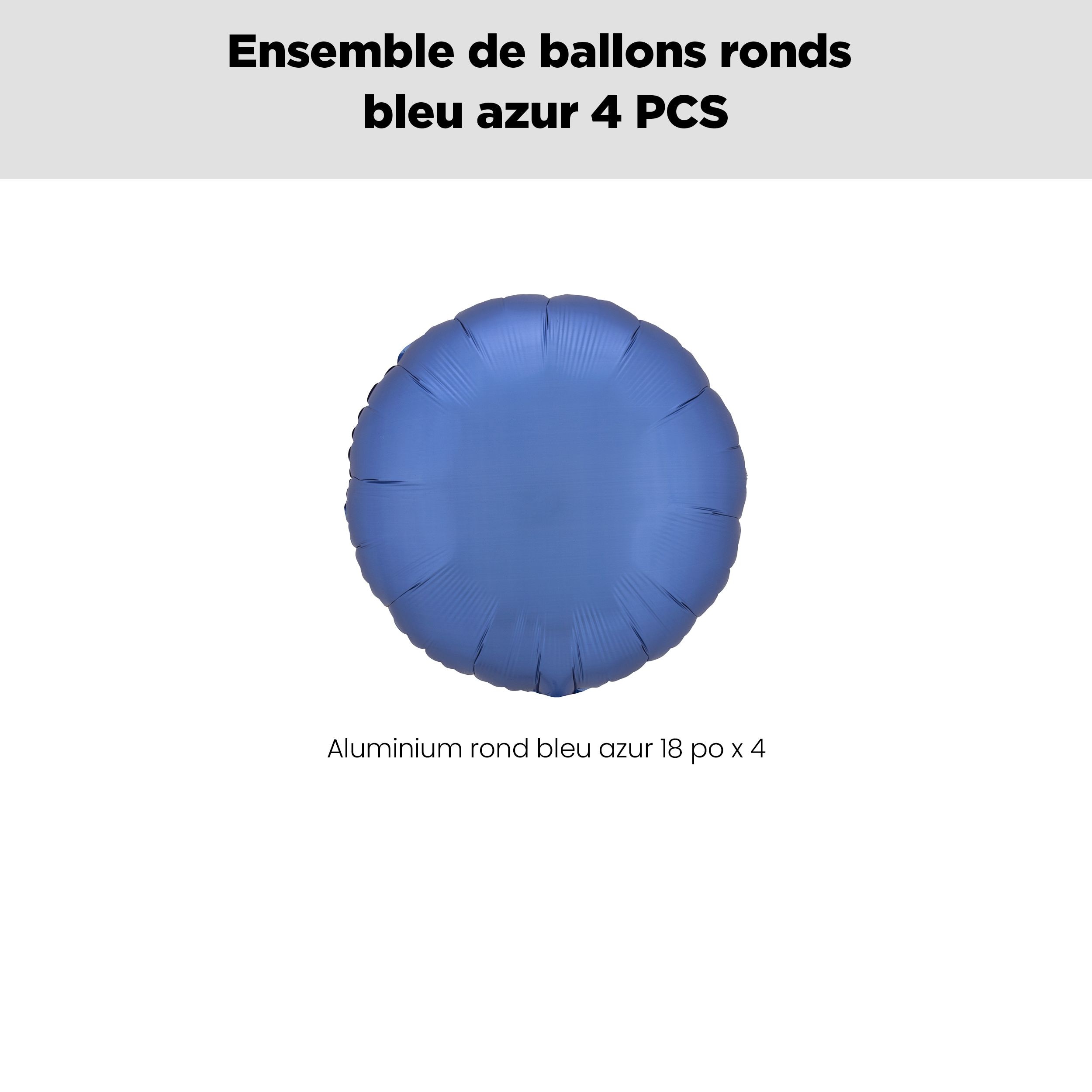 Bouquet de ballons en aluminium de forme ronde, bleu azur, paq.&nbsp;4, gonflage à l'hélium et ruban inclus pour anniversaire/occasion spéciale Front_Flat