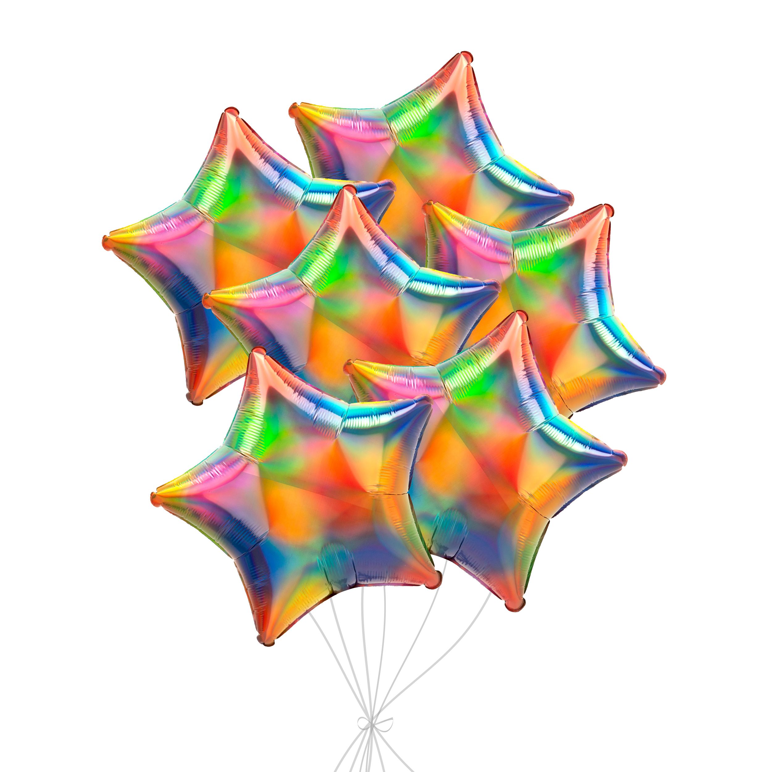 Bouquet de ballons en aluminium en forme d'étoile, arc-en-ciel, paq.&nbsp;6, gonflage à l'hélium et ruban inclus pour anniversaire/occasion spéciale Front_Flat