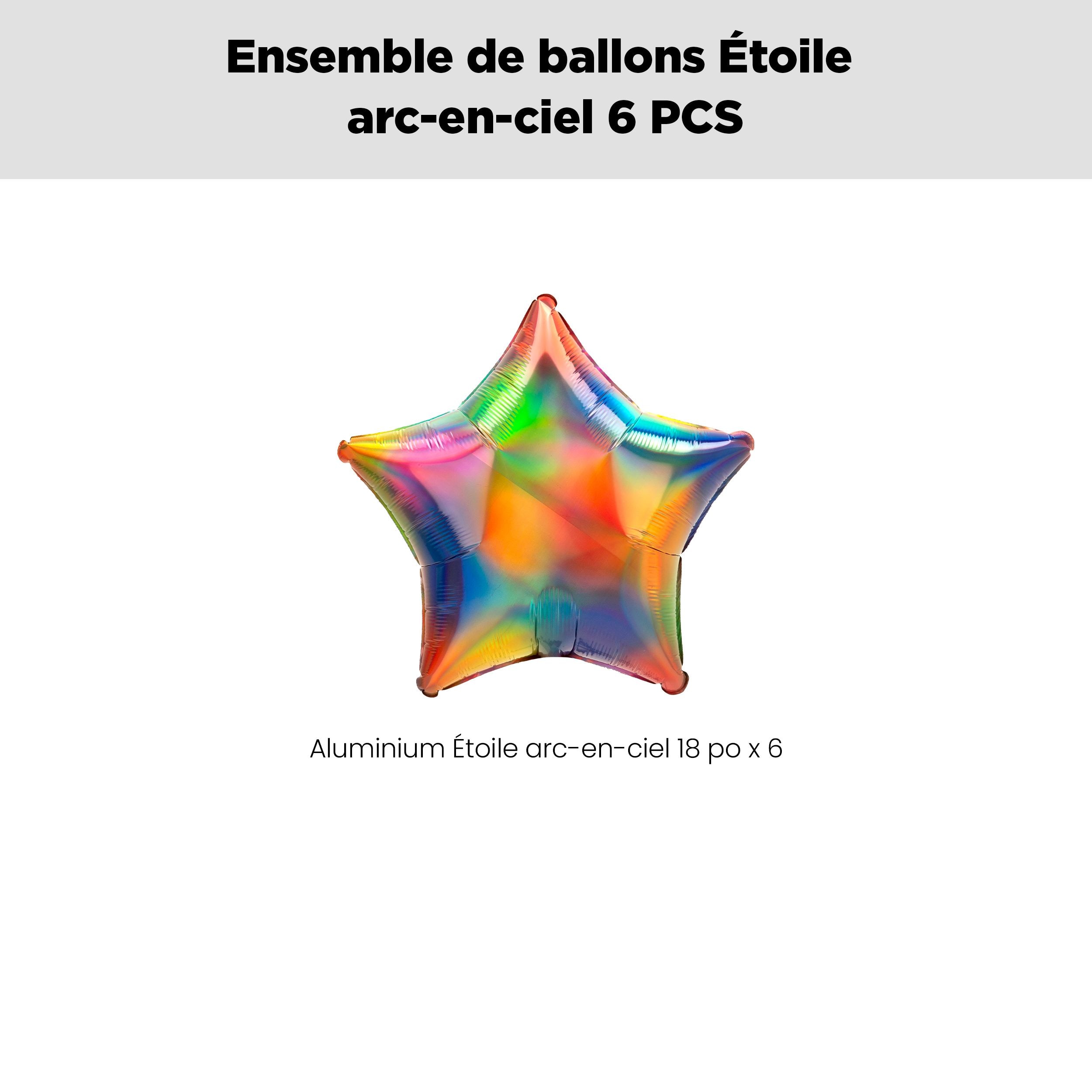 Bouquet de ballons en aluminium en forme d'étoile, arc-en-ciel, paq.&nbsp;6, gonflage à l'hélium et ruban inclus pour anniversaire/occasion spéciale Front_Flat