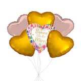 Bouquet de ballons aquarelle français «&nbsp;Bonne Fête des Mères&nbsp;» avec ballons en aluminium en forme de cœur roses et dorés, paq. 8, gonflage à l’hélium et ruban inclus Front_Flat