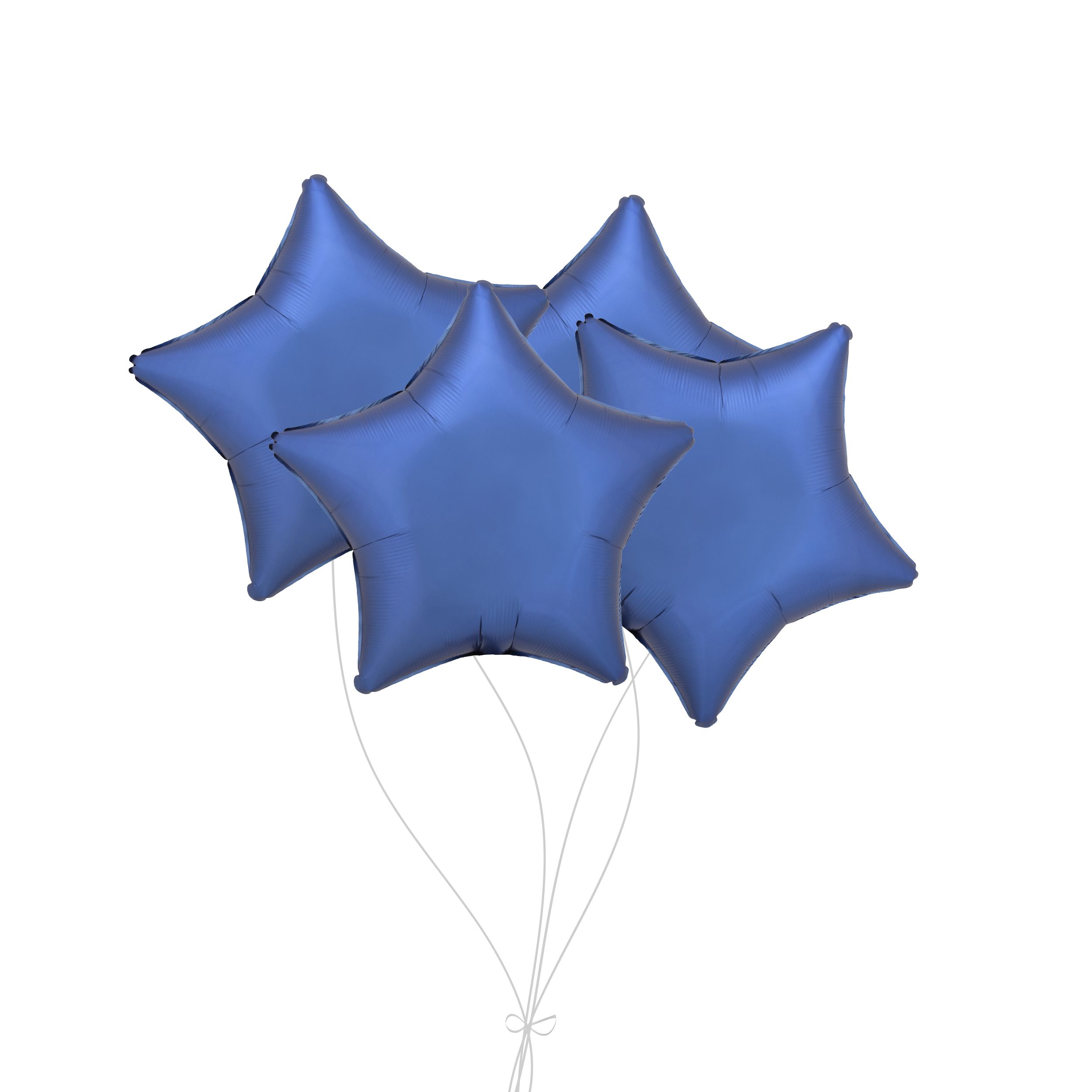 Bouquet de ballons en aluminium en forme d'étoile, bleu azur, paq. 4, gonflage à l'hélium et ruban inclus pour anniversaire/occasion spéciale Front_Flat