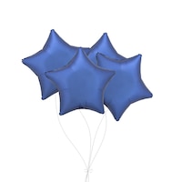 Star Foil Balloon Bouquet, Azure Blue, 4-pk, Helium Inflation & Ribbon Included for Birthday/Special Occasion Front_Flat