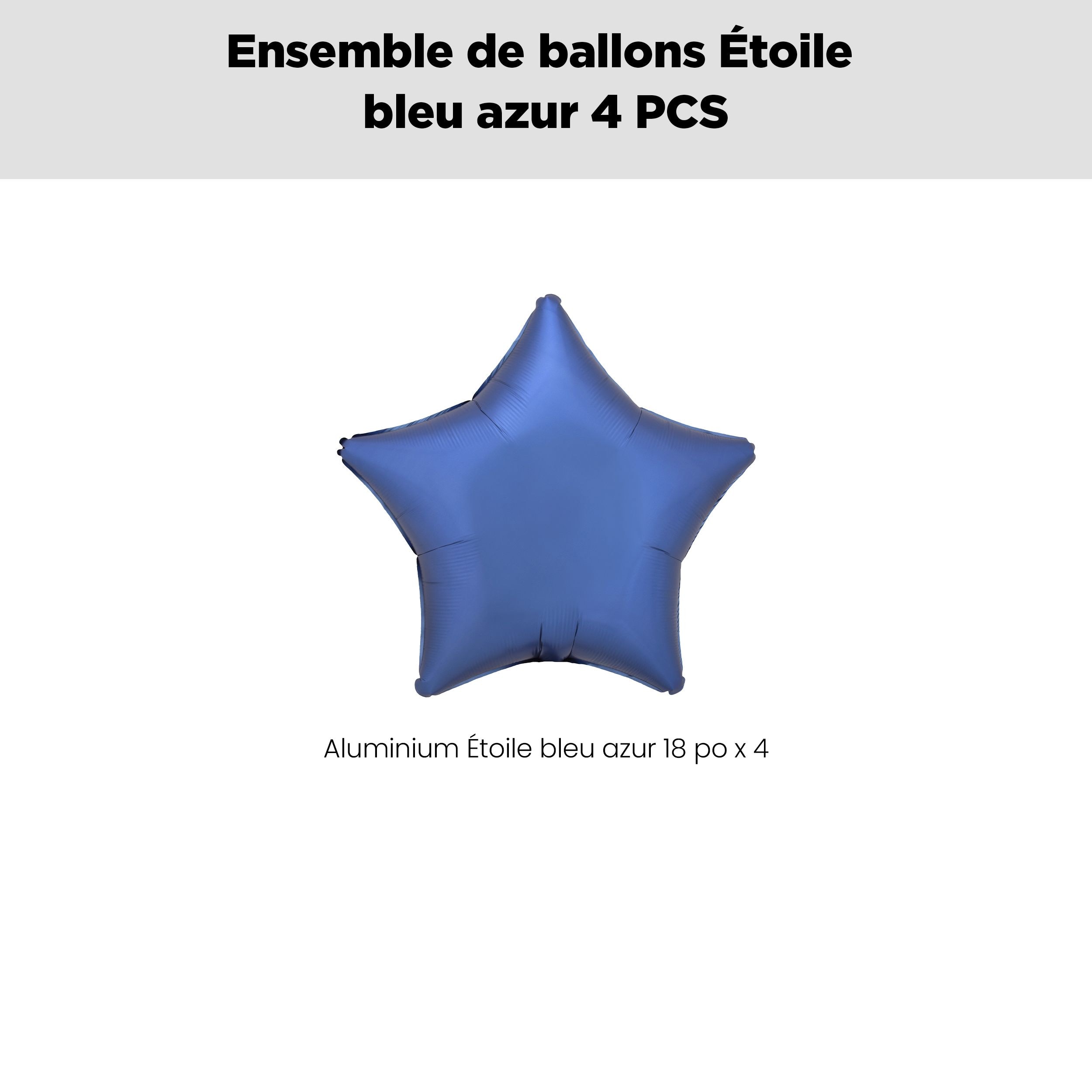 Bouquet de ballons en aluminium en forme d'étoile, bleu azur, paq. 4, gonflage à l'hélium et ruban inclus pour anniversaire/occasion spéciale Front_Flat