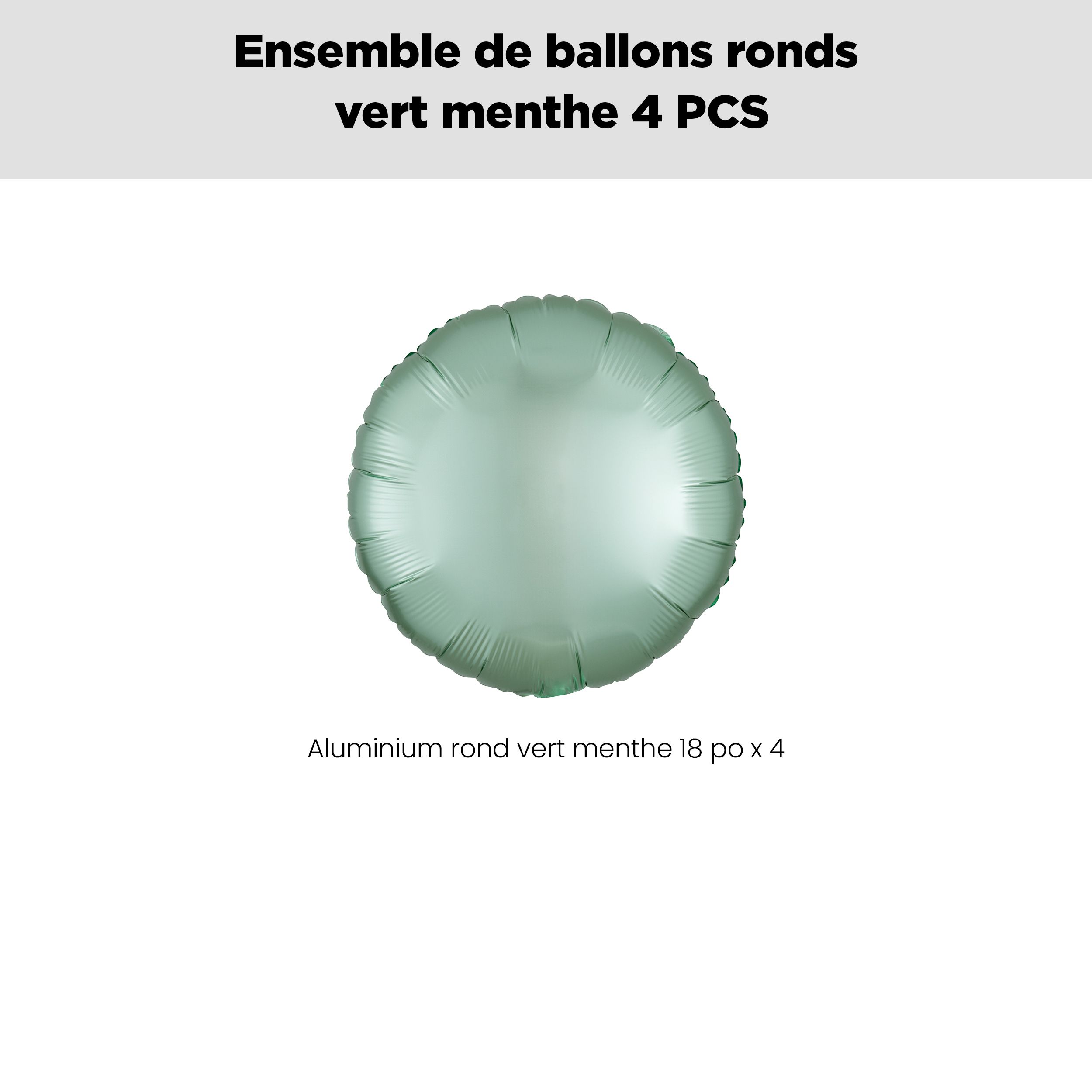 Bouquet de ballons en aluminium de forme ronde, vert menthe, paq.&nbsp;4, gonflage à l'hélium et ruban inclus pour anniversaire/occasion spéciale Front_Flat