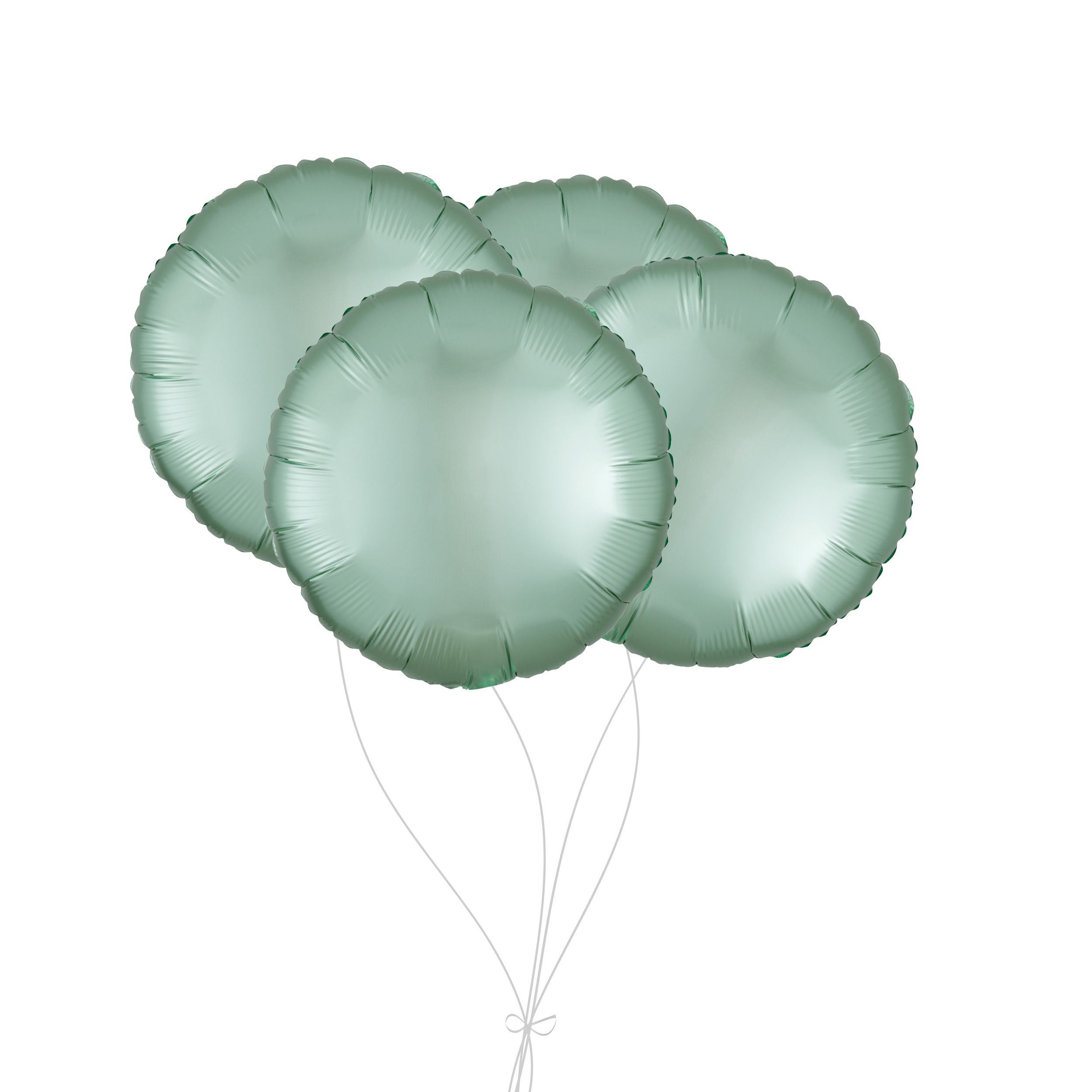 Bouquet de ballons en aluminium de forme ronde, vert menthe, paq.&nbsp;4, gonflage à l'hélium et ruban inclus pour anniversaire/occasion spéciale Front_Flat