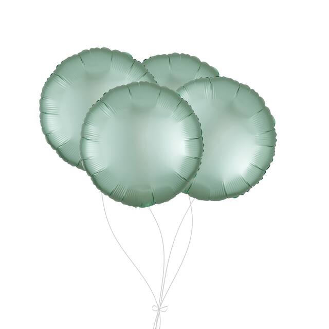 Round Foil Balloon Bouquet, Mint Green, 4-pk, Helium Inflation & Ribbon Included for Birthday/Special Occasion Front_Flat