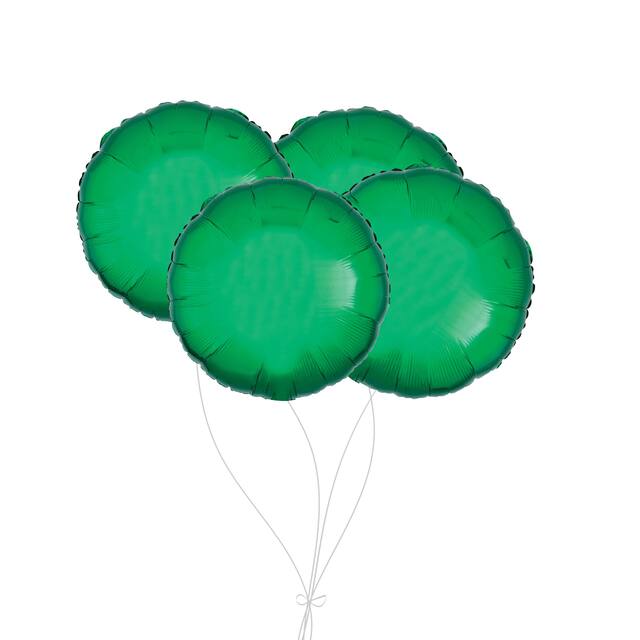 Bouquet de ballons en aluminium de forme ronde, vert, paq.&nbsp;4, gonflage à l'hélium et ruban inclus pour anniversaire ou occasion spéciale Front_Flat