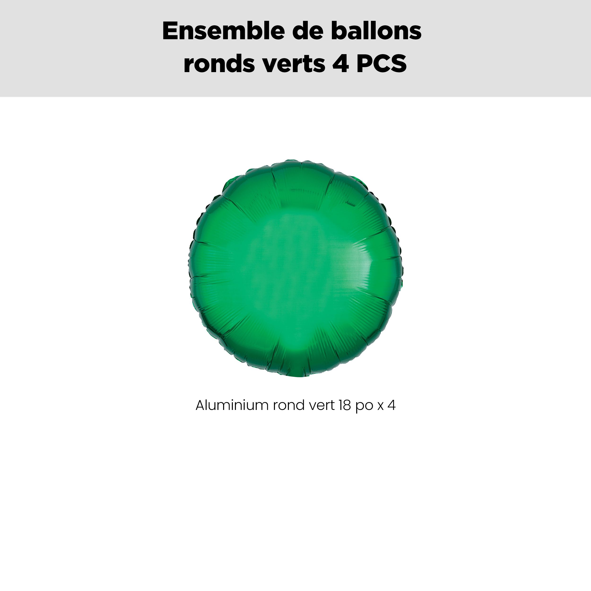 Bouquet de ballons en aluminium de forme ronde, vert, paq.&nbsp;4, gonflage à l'hélium et ruban inclus pour anniversaire ou occasion spéciale Front_Flat