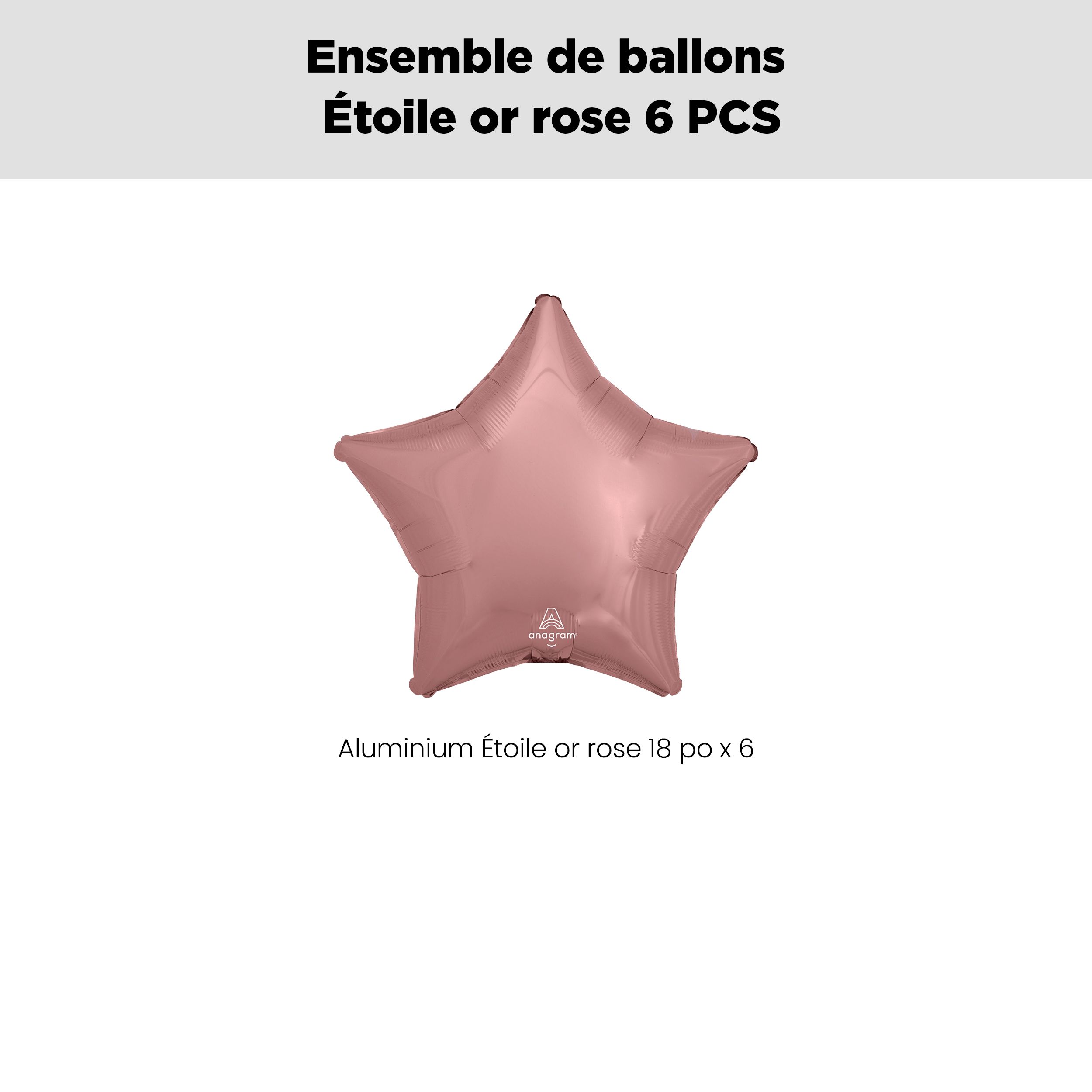 Bouquet de ballons en aluminium en forme d'étoile, or rose, paq.&nbsp;6, gonflage à l'hélium et ruban inclus pour anniversaire/occasion spéciale Front_Flat