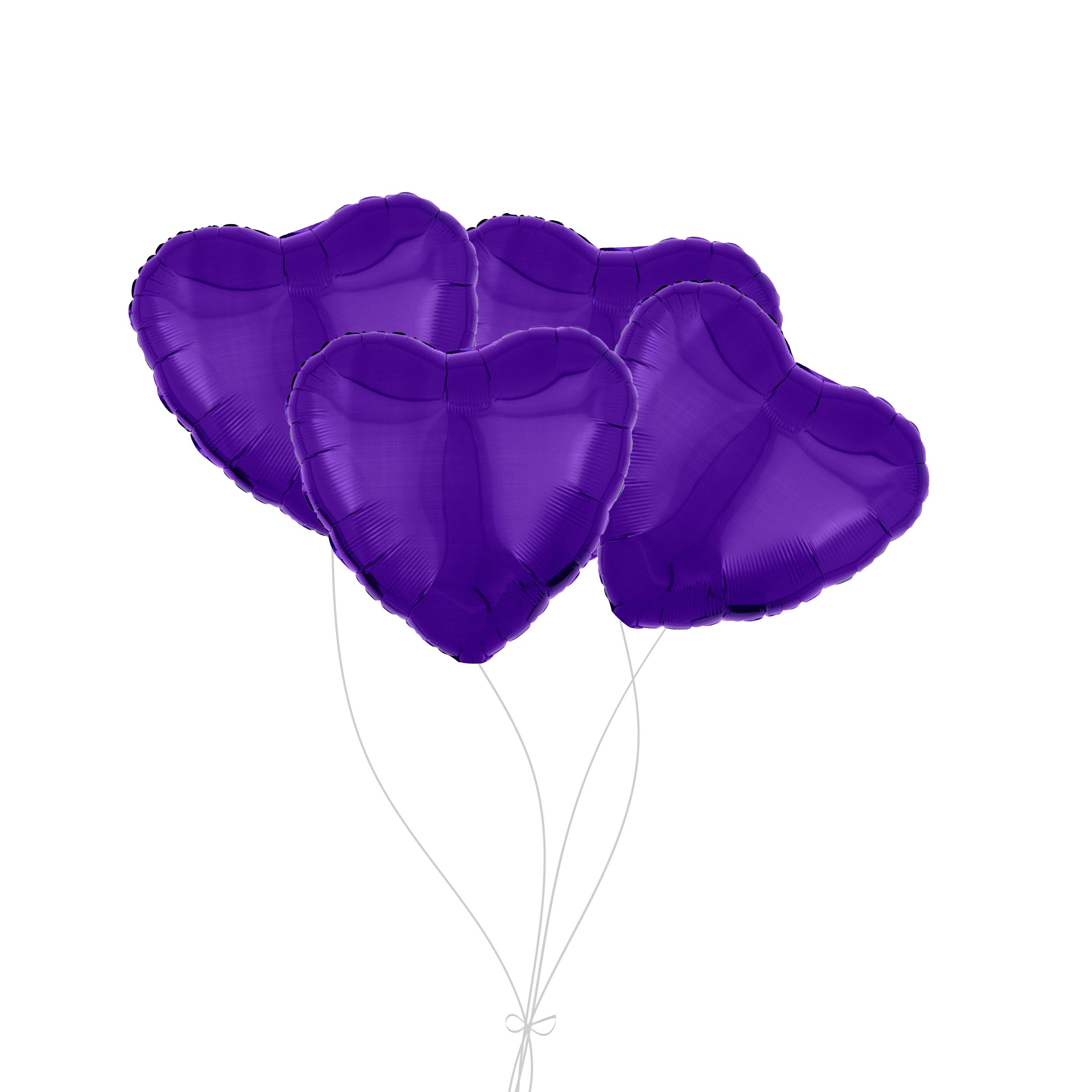 Bouquet de ballons en aluminium en forme de cœur, violet, paq.&nbsp;4, cœur, gonflage hélium et ruban compris pour anniversaire/occasion spéciale Front_Flat