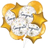 "Congrats" Round Confetti Polka Dot Satin Foil Balloon Bouquet with Round & Star Foil Balloons, Multi-Coloured, 12-pk, Helium Inflation & Ribbon Included Front_Flat