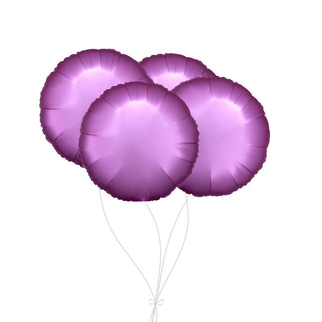 Bouquet de ballons en aluminium de forme ronde, rose flamant, paq.&nbsp;4, gonflage à l'hélium et ruban inclus pour anniversaire/occasion spéciale Front_Flat