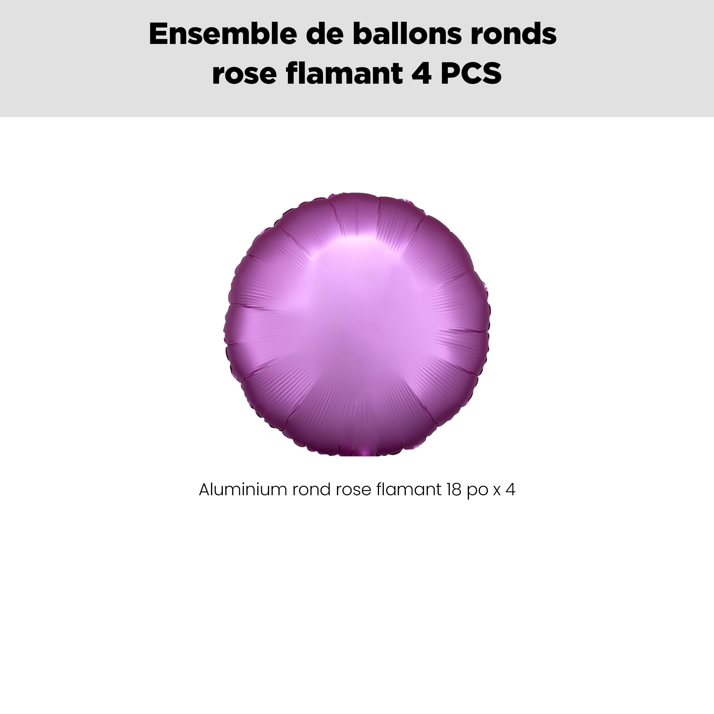 Bouquet de ballons en aluminium de forme ronde, rose flamant, paq.&nbsp;4, gonflage à l'hélium et ruban inclus pour anniversaire/occasion spéciale Front_Flat