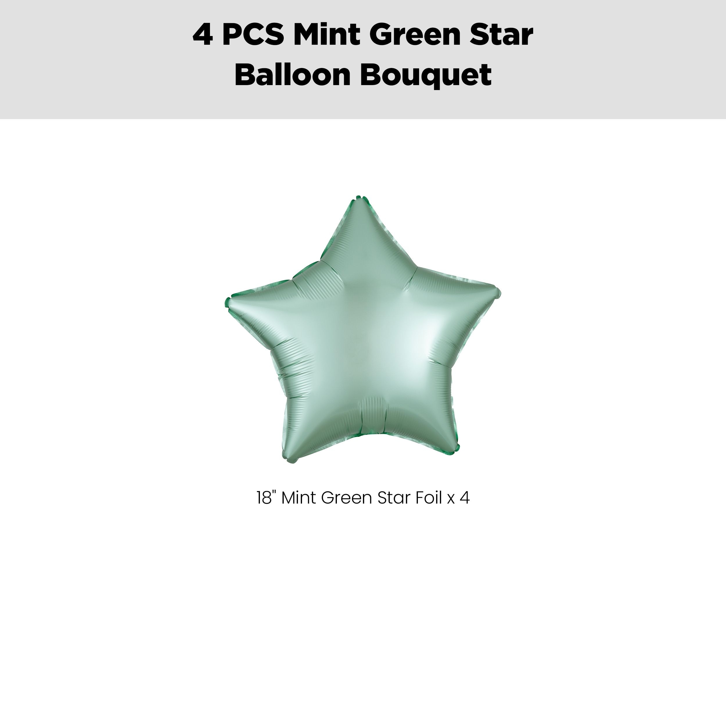 Star Foil Balloon Bouquet, Mint Green, 4-pk, Helium Inflation & Ribbon Included for Birthday/Special Occasion Front_Flat