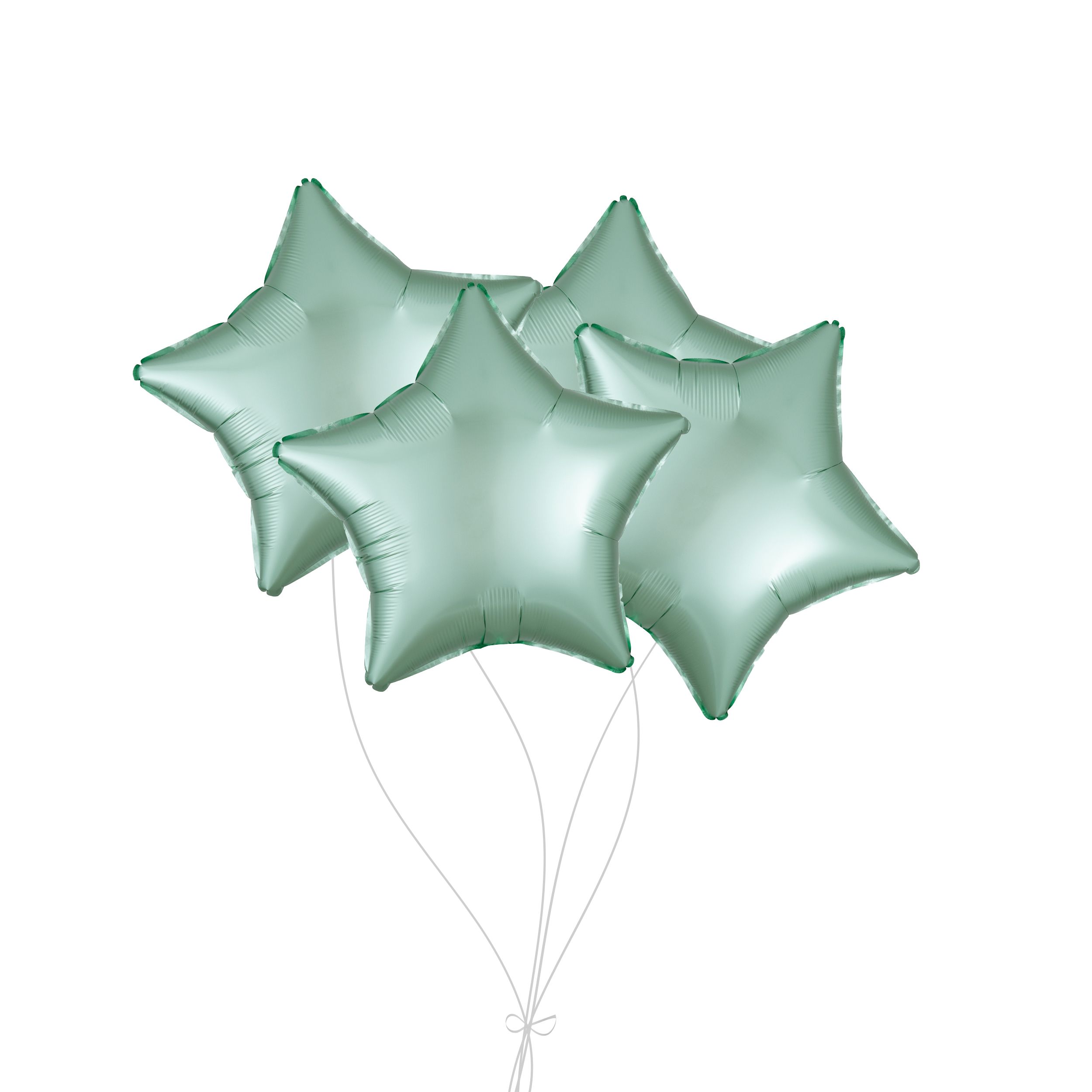Bouquet de ballons en aluminium en forme d'étoile, vert menthe, paq.&nbsp;4, gonflage à l'hélium et ruban inclus pour anniversaire/occasion spéciale Front_Flat