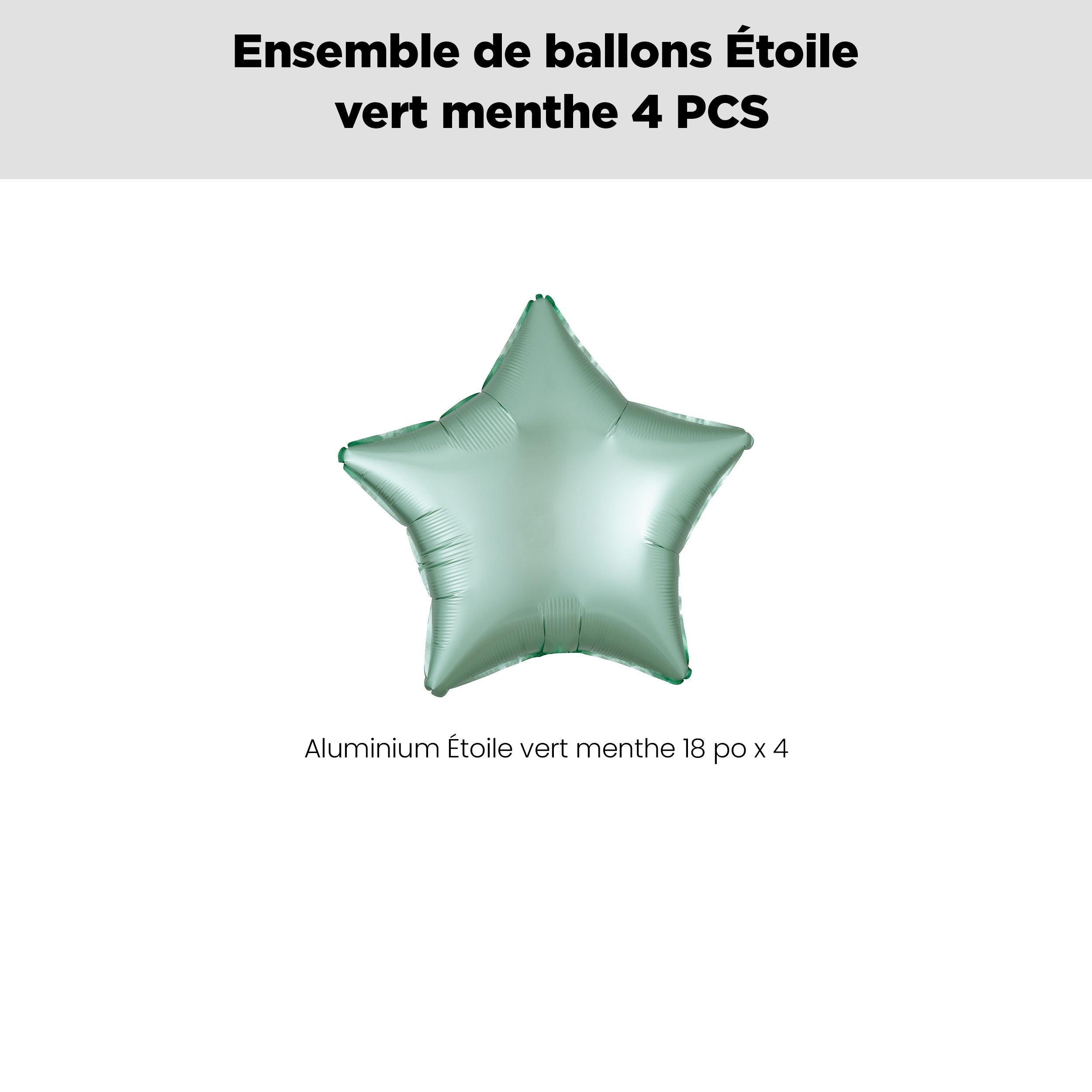 Bouquet de ballons en aluminium en forme d'étoile, vert menthe, paq.&nbsp;4, gonflage à l'hélium et ruban inclus pour anniversaire/occasion spéciale Front_Flat