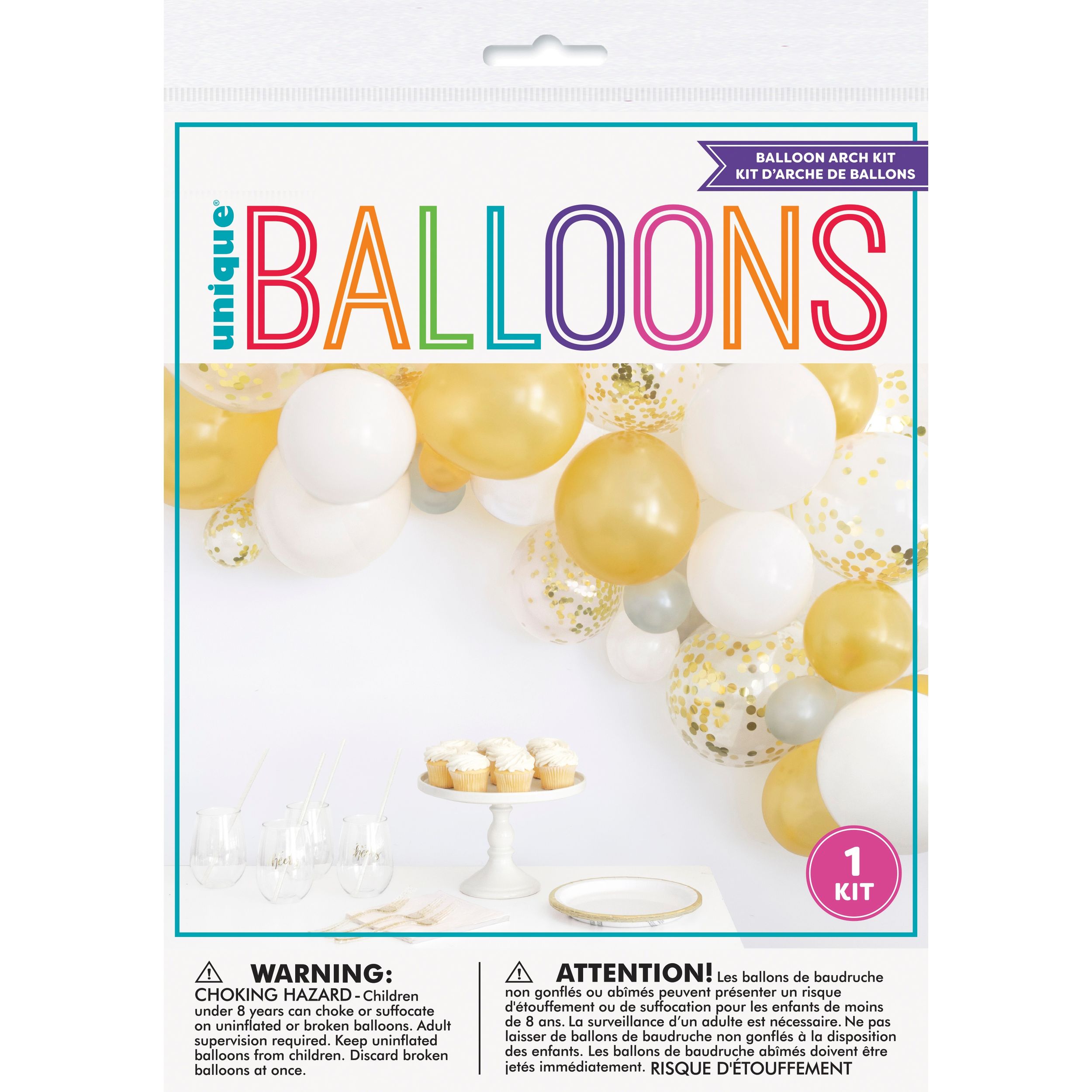 Guirlande de ballons en latex à confettis transparents ronds, doré/blanc, pour décorations de ballons d’anniversaire Front_Flat