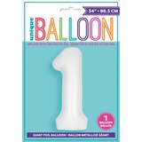 Ballon en aluminium mat chiffres 0 à 9, blanc, 34 po, gonflement à l'hélium et ruban inclus, anniversaire/remise de diplômes/jour de l'An Front_Flat