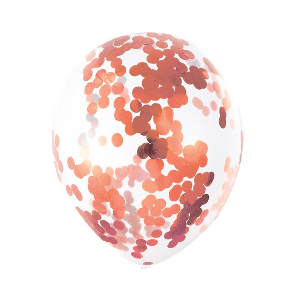 Ballons en latex ronds confettis transparents, or rose, 12 po, paq. 6, pour fête d'anniversaire Front_Flat