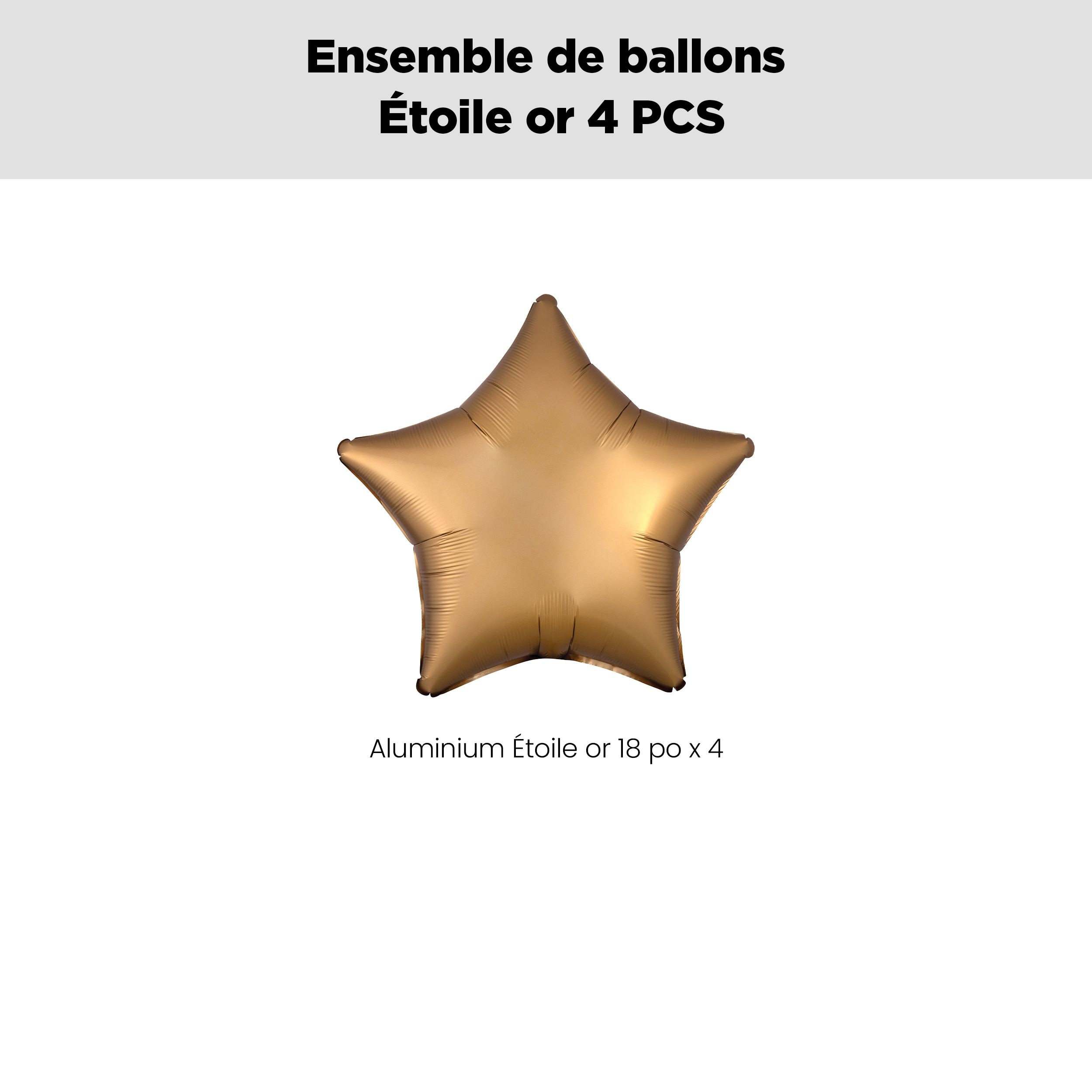 Bouquet de ballons en aluminium en forme d'étoile, doré, paq.&nbsp;4, gonflage à l'hélium et ruban inclus pour anniversaire ou occasion spéciale Front_Flat