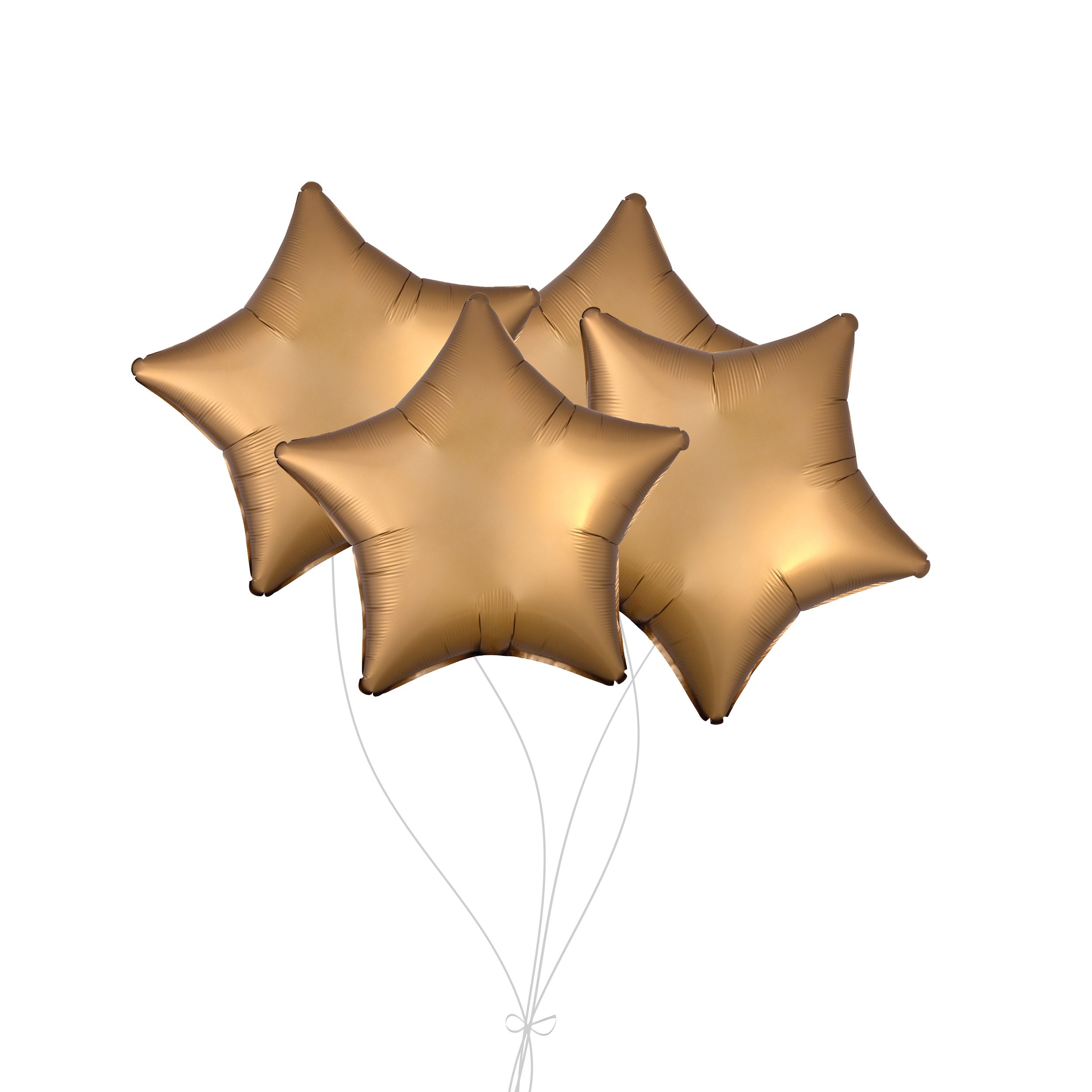 Bouquet de ballons en aluminium en forme d'étoile, doré, paq.&nbsp;4, gonflage à l'hélium et ruban inclus pour anniversaire ou occasion spéciale Front_Flat