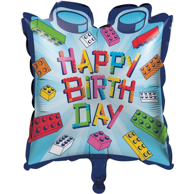 Block Bash Supershape Inflatable Foil Balloon, Helium Inflation Included for Birthday Party Front_Flat