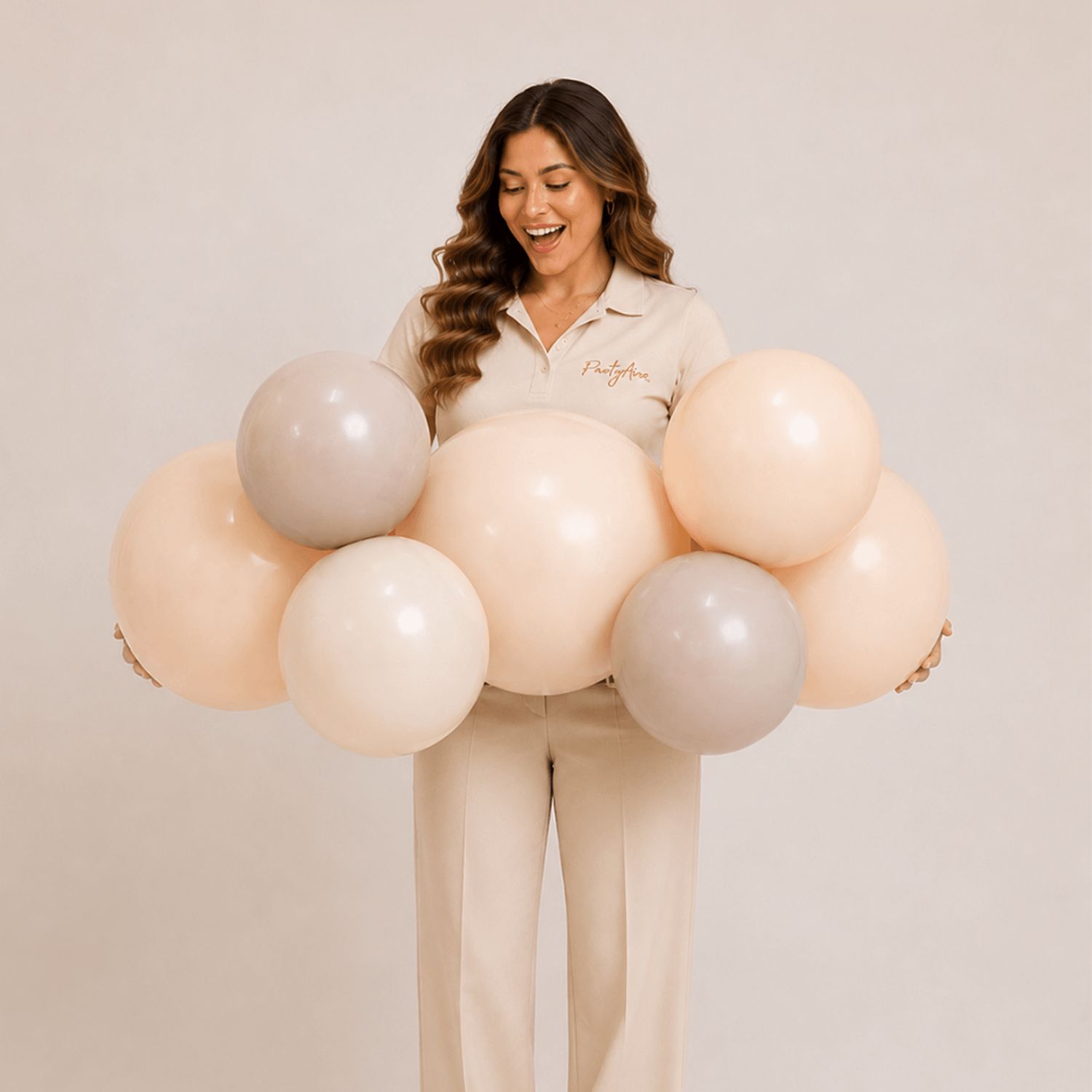 Reusable Linked Inflatable PVC Balloon Garland, Neutral Tan Mix, Air-Filled for Birthdays/Weddings/Baby Showers Front_Flat