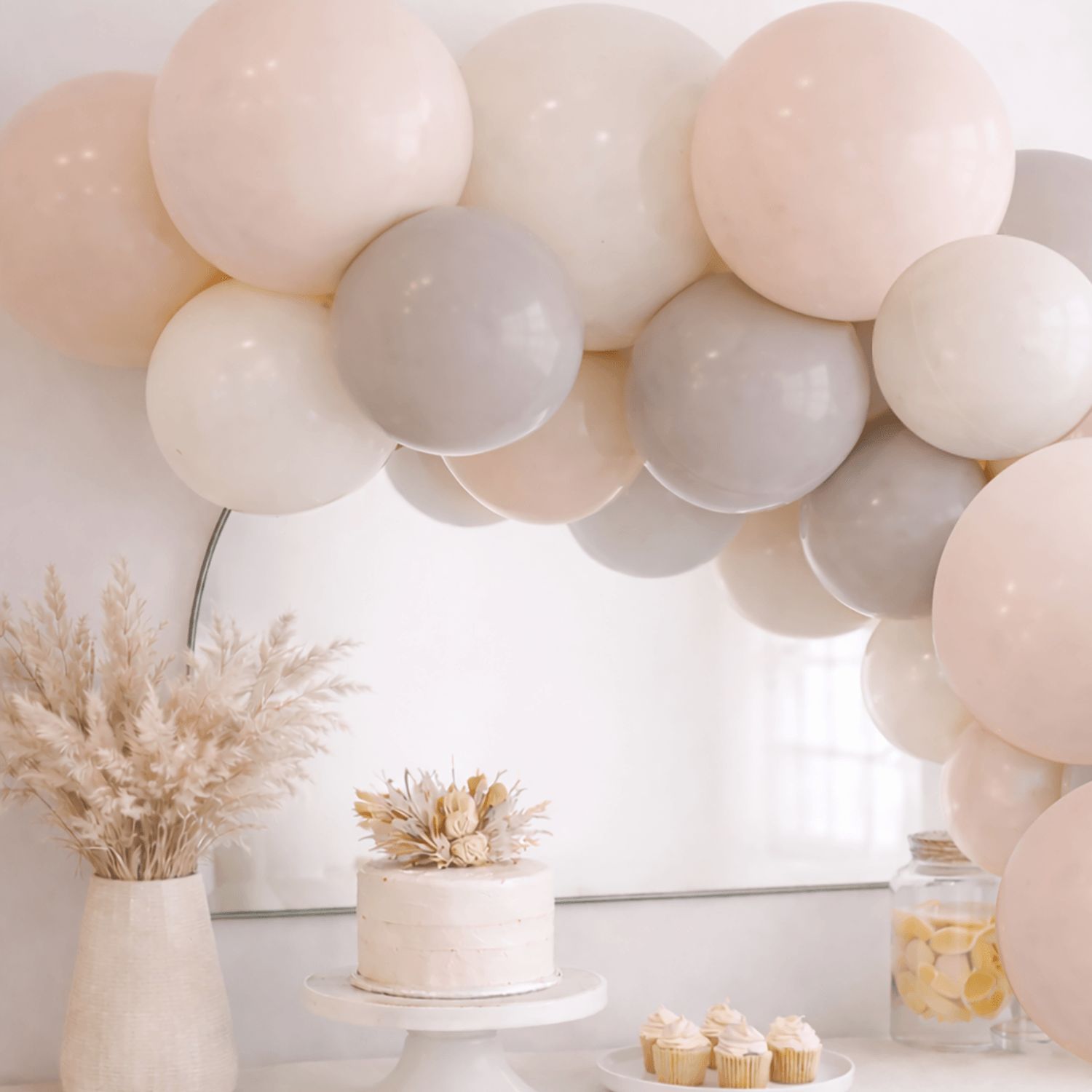 Reusable Linked Inflatable PVC Balloon Garland, Neutral Tan Mix, Air-Filled for Birthdays/Weddings/Baby Showers Composite_or_Mixed