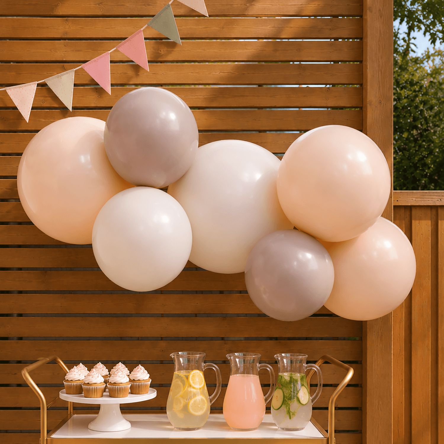Reusable Linked Inflatable PVC Balloon Garland, Neutral Tan Mix, Air-Filled for Birthdays/Weddings/Baby Showers Front_Flat