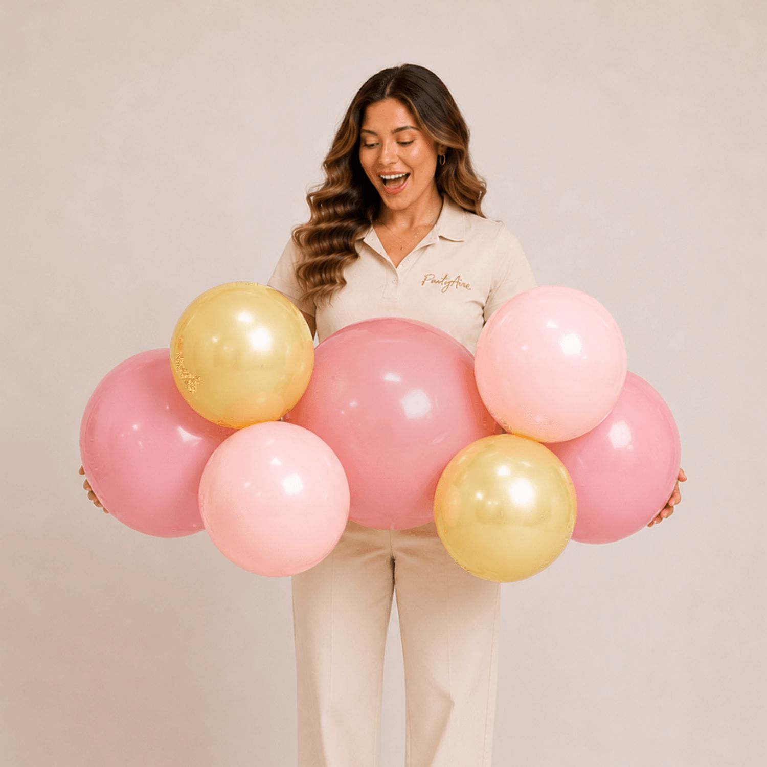 Reusable Linked Inflatable PVC Balloon Garland, Rose Gold Mix, Air-Filled for Birthdays/Weddings/Baby Showers Front_Flat