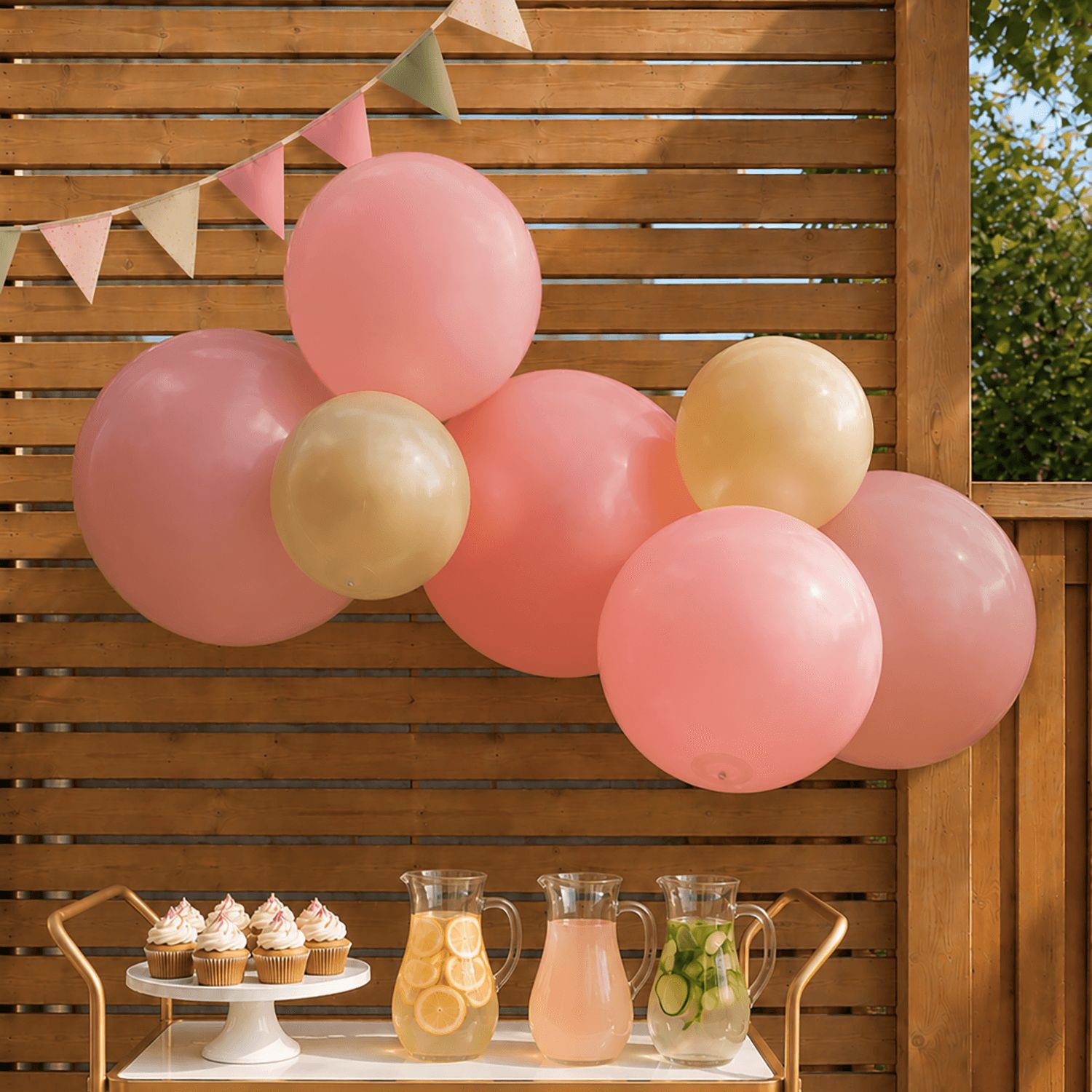 Reusable Linked Inflatable PVC Balloon Garland, Rose Gold Mix, Air-Filled for Birthdays/Weddings/Baby Showers Front_Flat