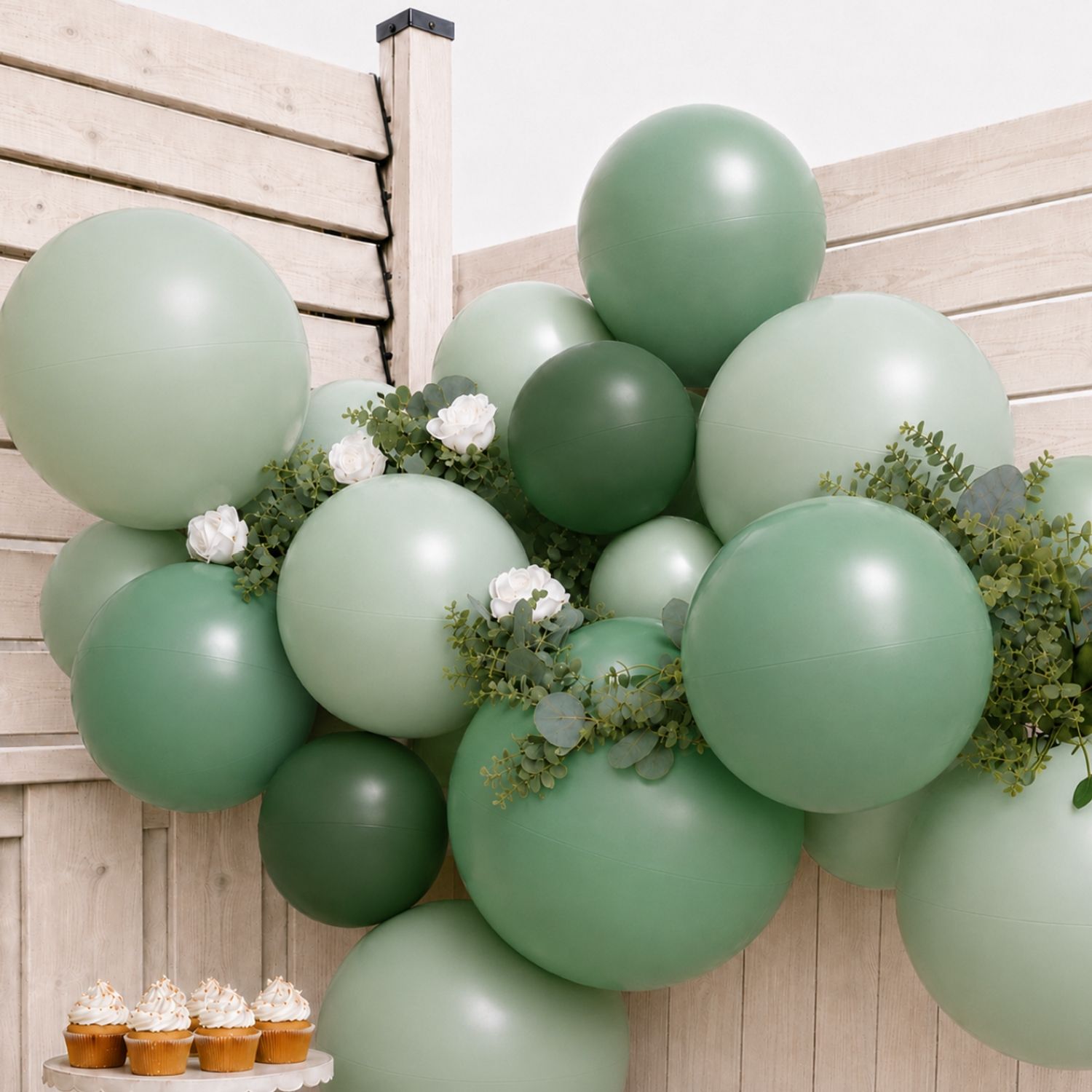 Guirlande de ballons en PVC gonflables reliés et réutilisables, mélange vert doux, gonflé à l'air, pour anniversaire/mariage/fête prénatale CloseUp