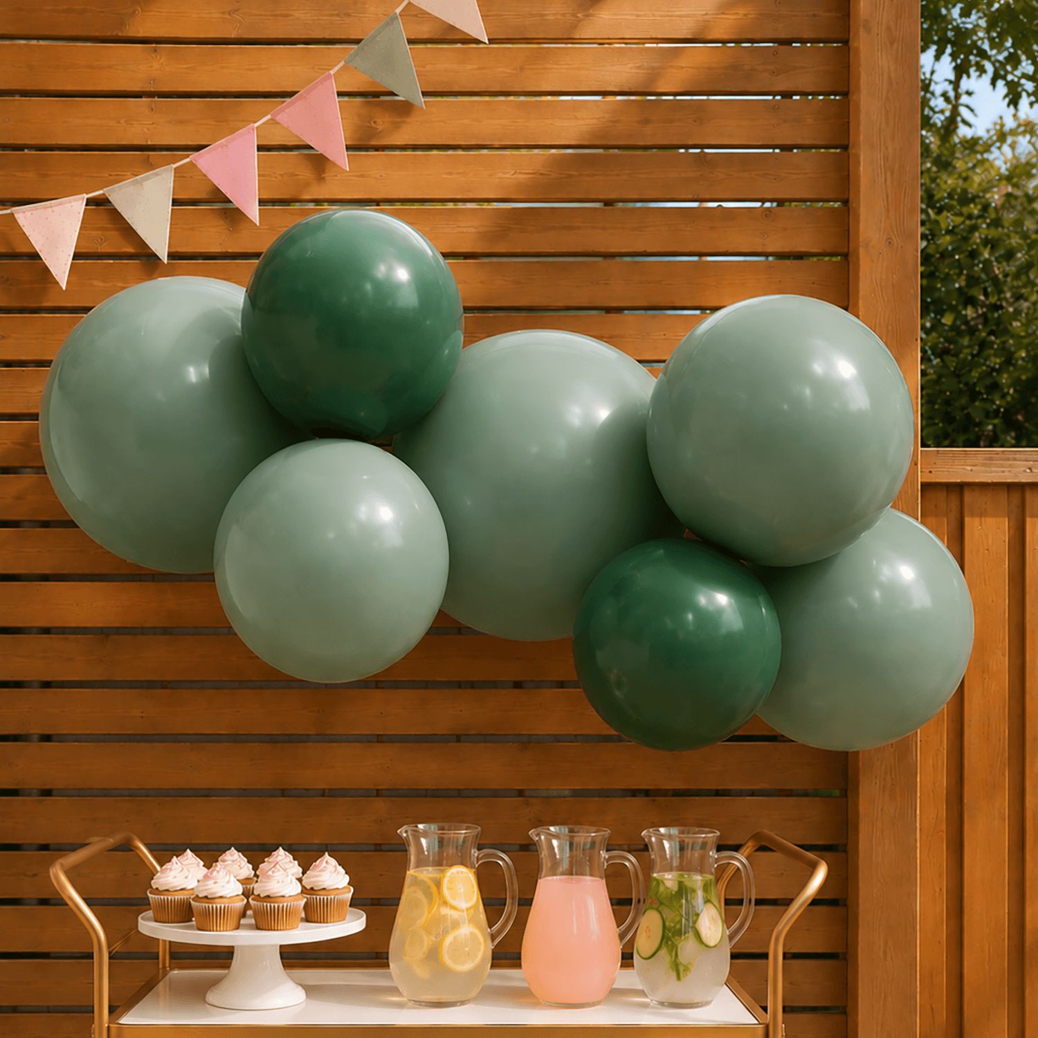 Guirlande de ballons en PVC gonflables reliés et réutilisables, mélange vert doux, gonflé à l'air, pour anniversaire/mariage/fête prénatale Front_Flat