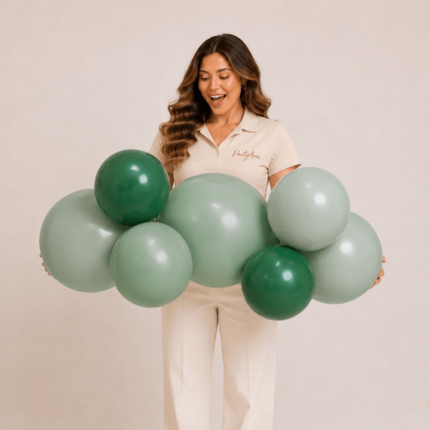 Guirlande de ballons en PVC gonflables reliés et réutilisables, mélange vert doux, gonflé à l'air, pour anniversaire/mariage/fête prénatale Front_Flat