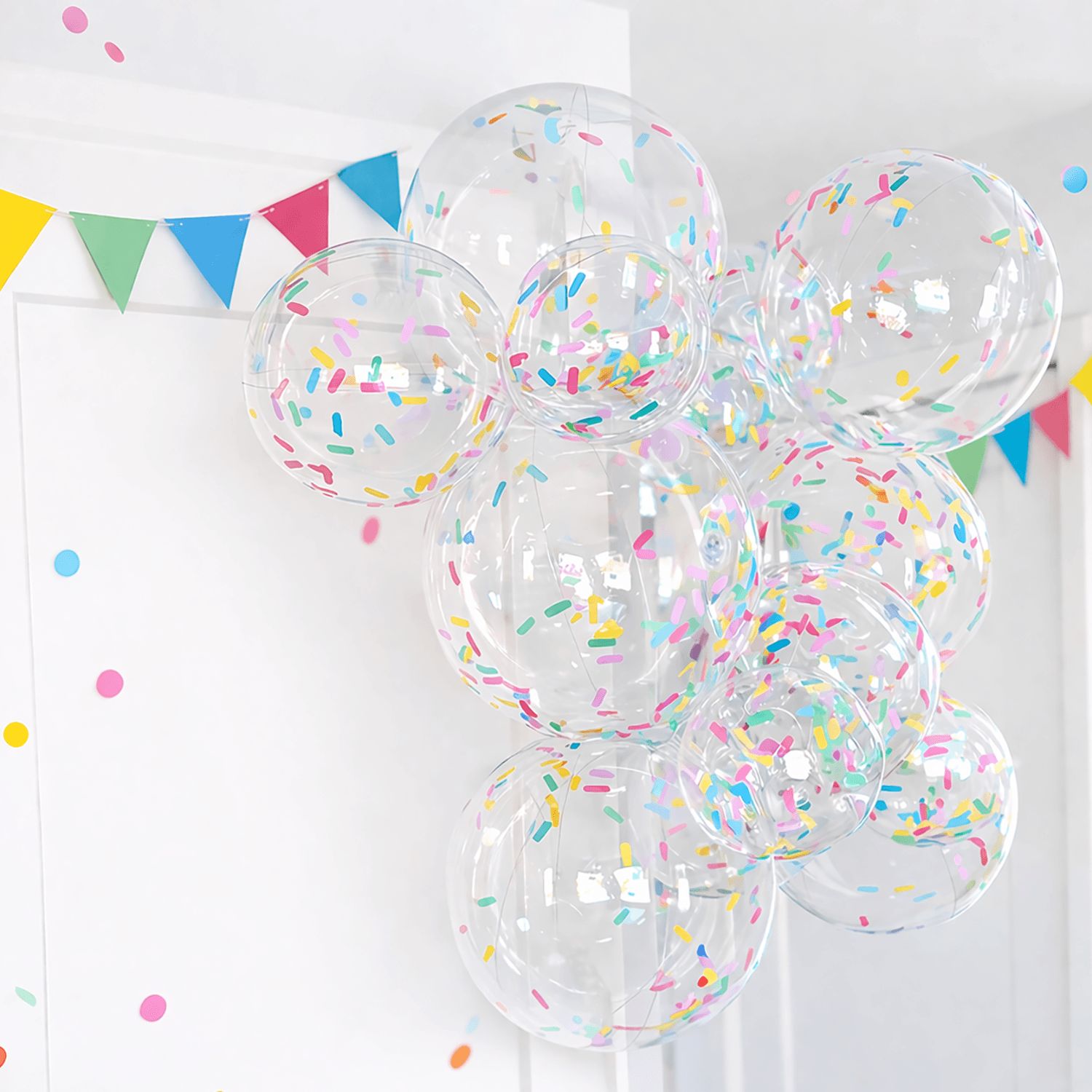 Reusable Linked Inflatable PVC Balloon Garland, Sprinkle Confetti Magic Mix, Air-Filled for Birthdays/Weddings/Baby Showers Front_Flat