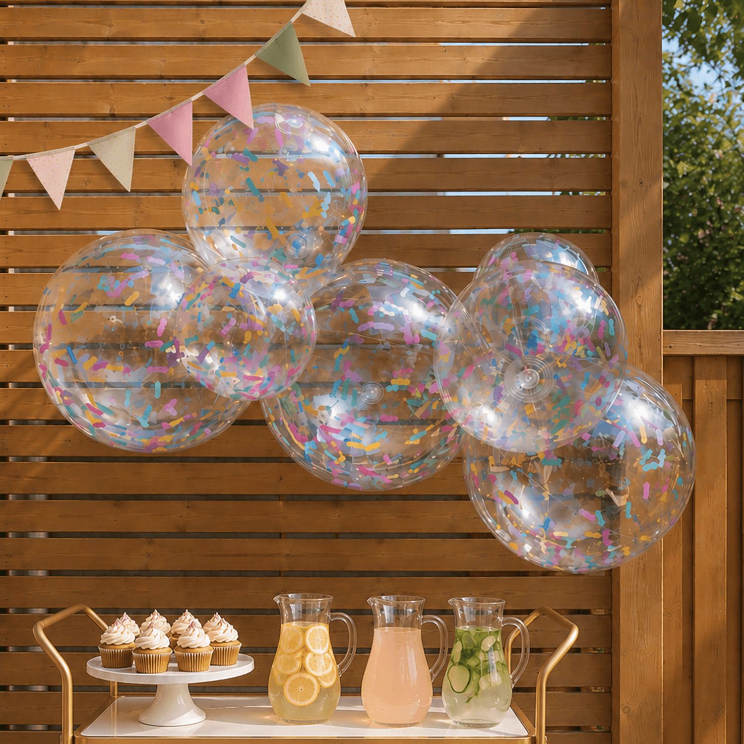 Reusable Linked Inflatable PVC Balloon Garland, Sprinkle Confetti Magic Mix, Air-Filled for Birthdays/Weddings/Baby Showers Front_Flat