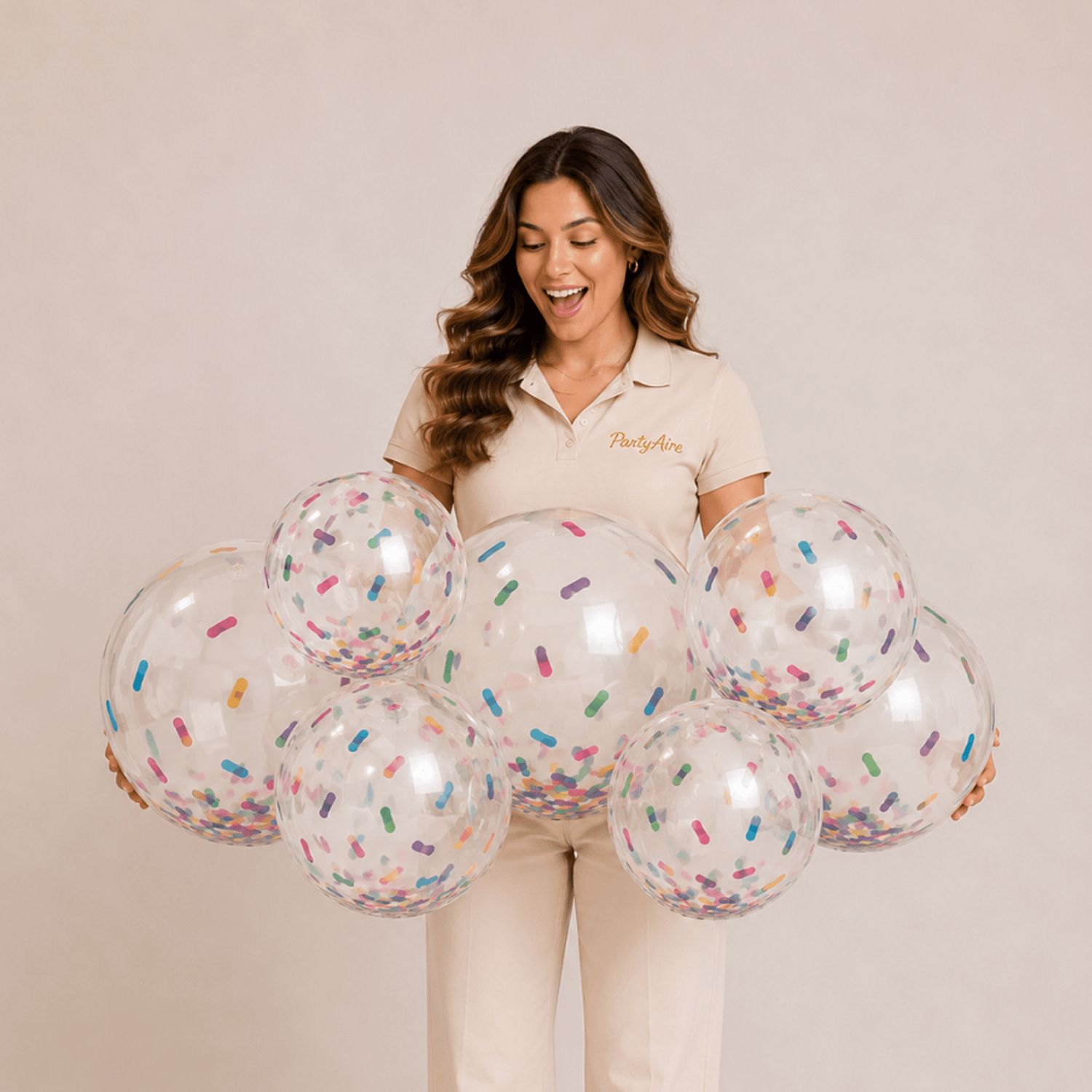 Reusable Linked Inflatable PVC Balloon Garland, Sprinkle Confetti Magic Mix, Air-Filled for Birthdays/Weddings/Baby Showers Front_Flat