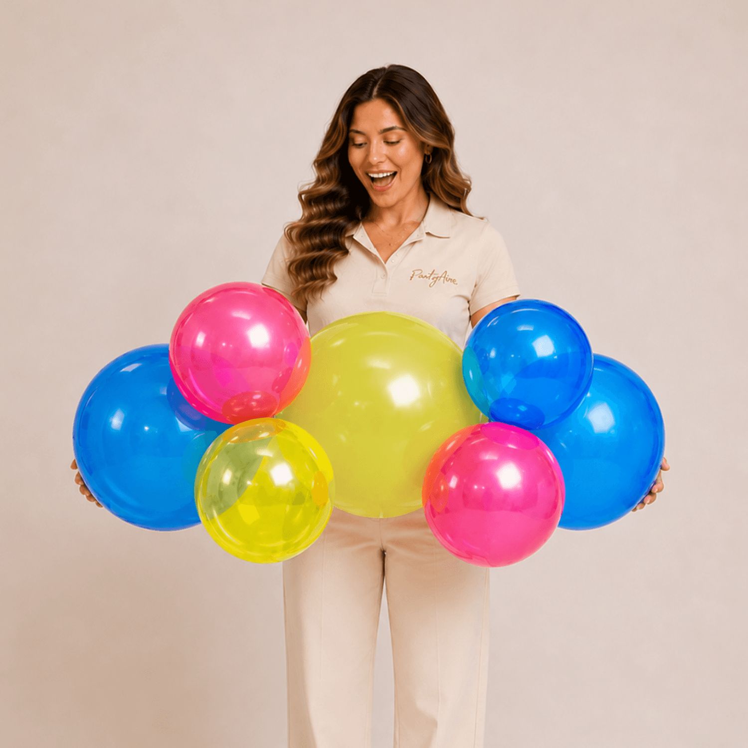 Reusable Linked Inflatable PVC Balloon Garland, Neon Blue Pink Green Mix, Air-Filled for Birthdays/Weddings/Baby Showers Front_Flat