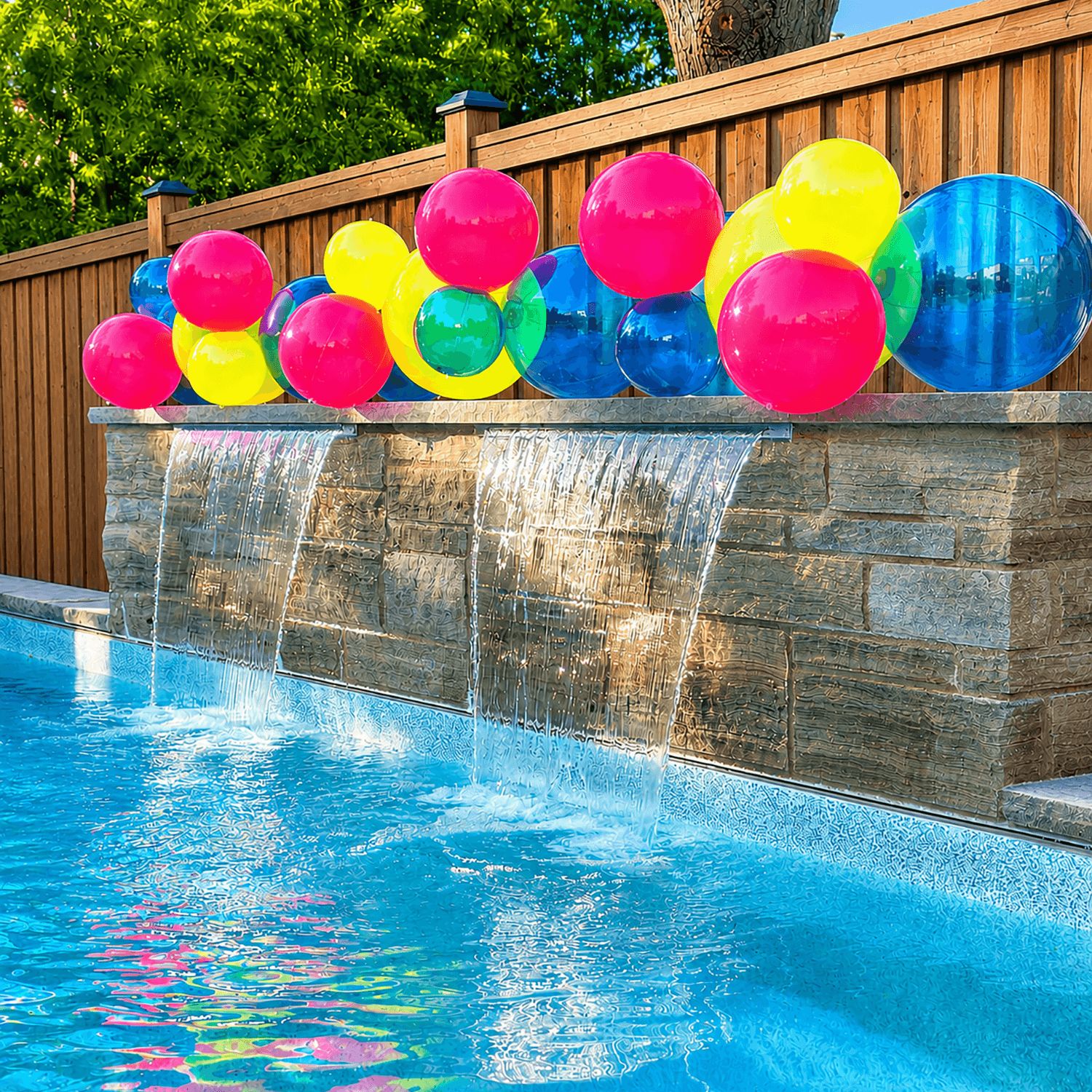 Reusable Linked Inflatable PVC Balloon Garland, Neon Blue Pink Green Mix, Air-Filled for Birthdays/Weddings/Baby Showers Front_Angled_Left