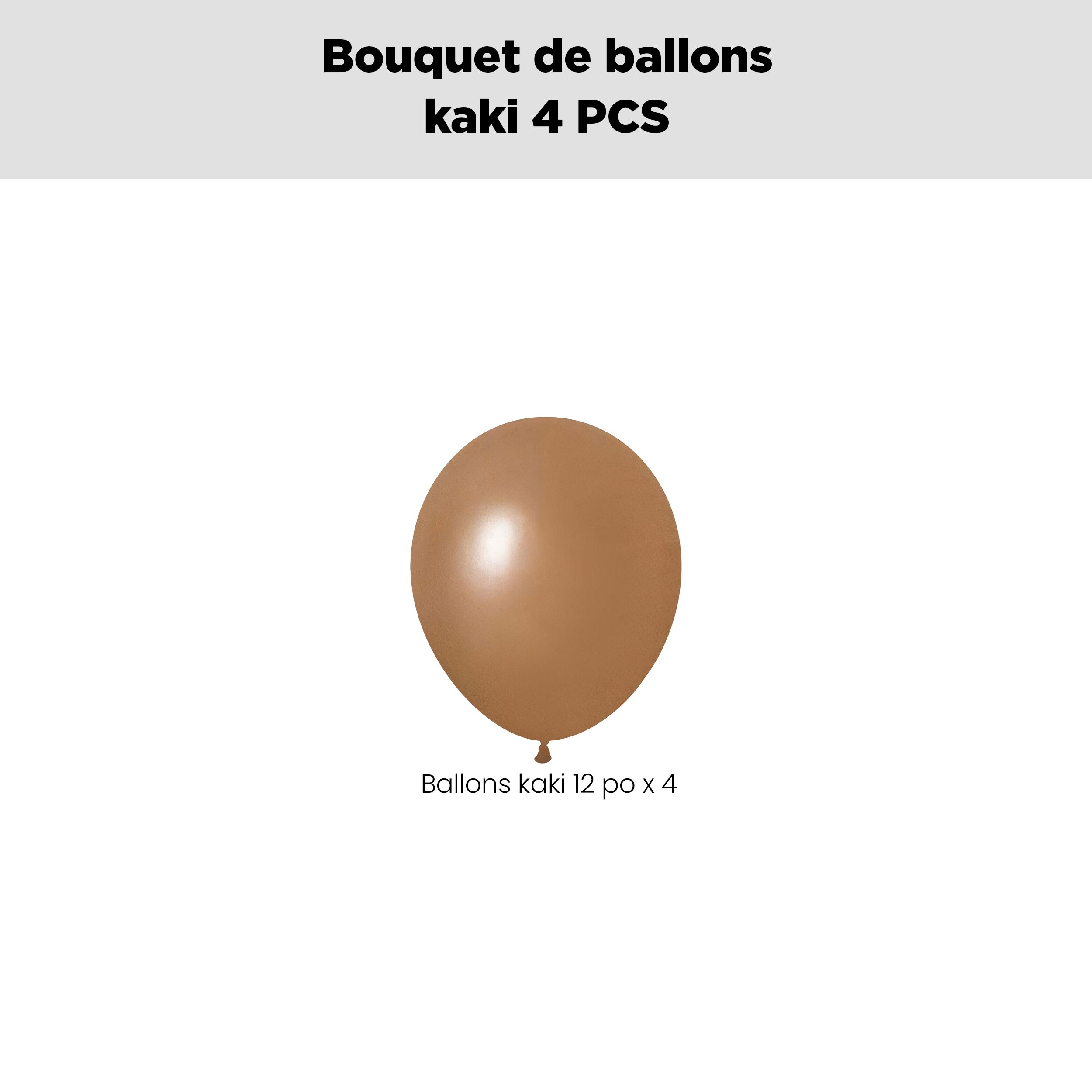 Bouquet de ballons en latex, kaki, paq. 4, gonflage à l’hélium et ruban inclus, pour anniversaire/occasion spéciale Front_Flat