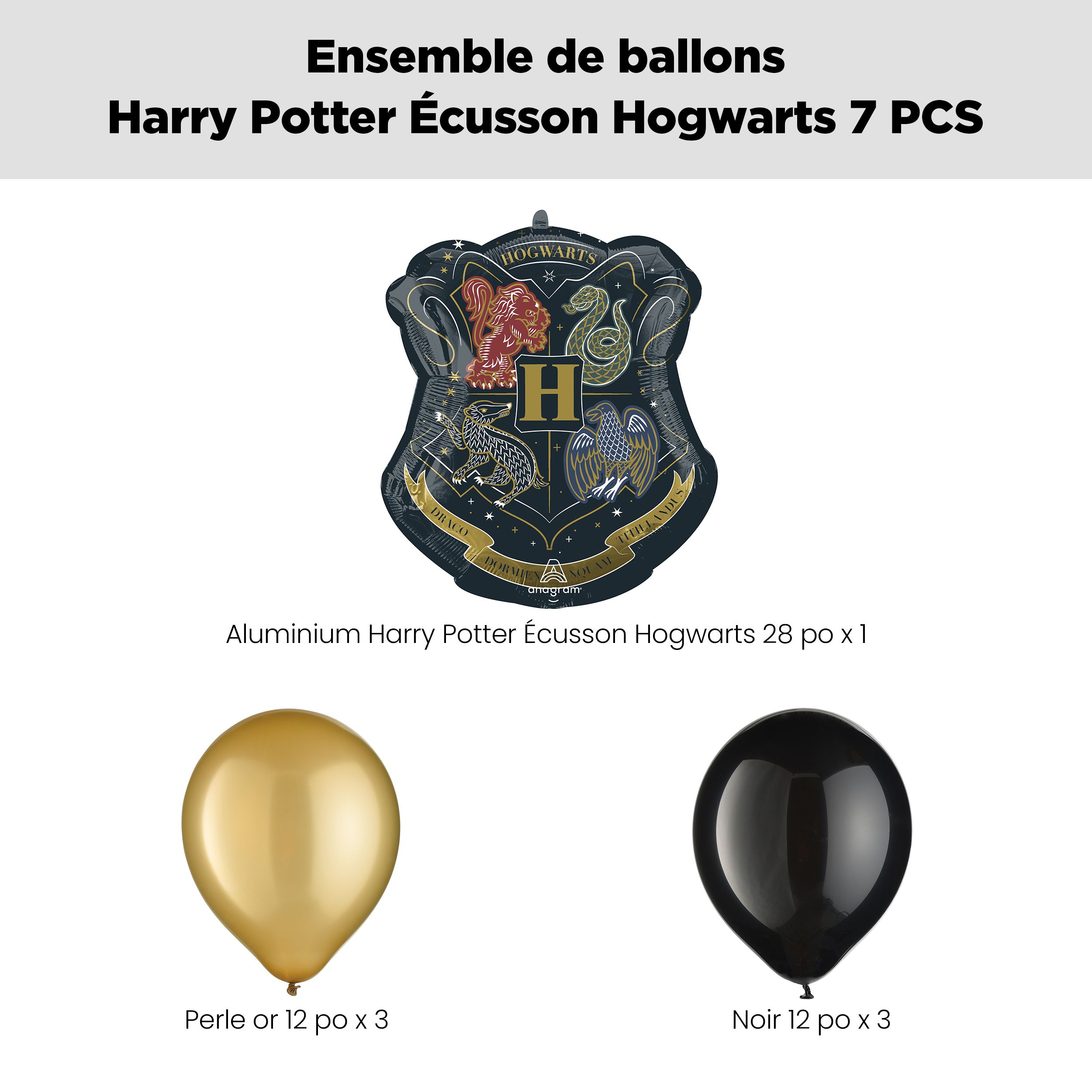Bouquet de ballon géant Harry Potter, écusson de Poudlard avec ballons en latex verts et noirs, 7 pièces, gonflement à l’hélium et ruban inclus, pour fête d’anniversaire d’enfant Front_Flat
