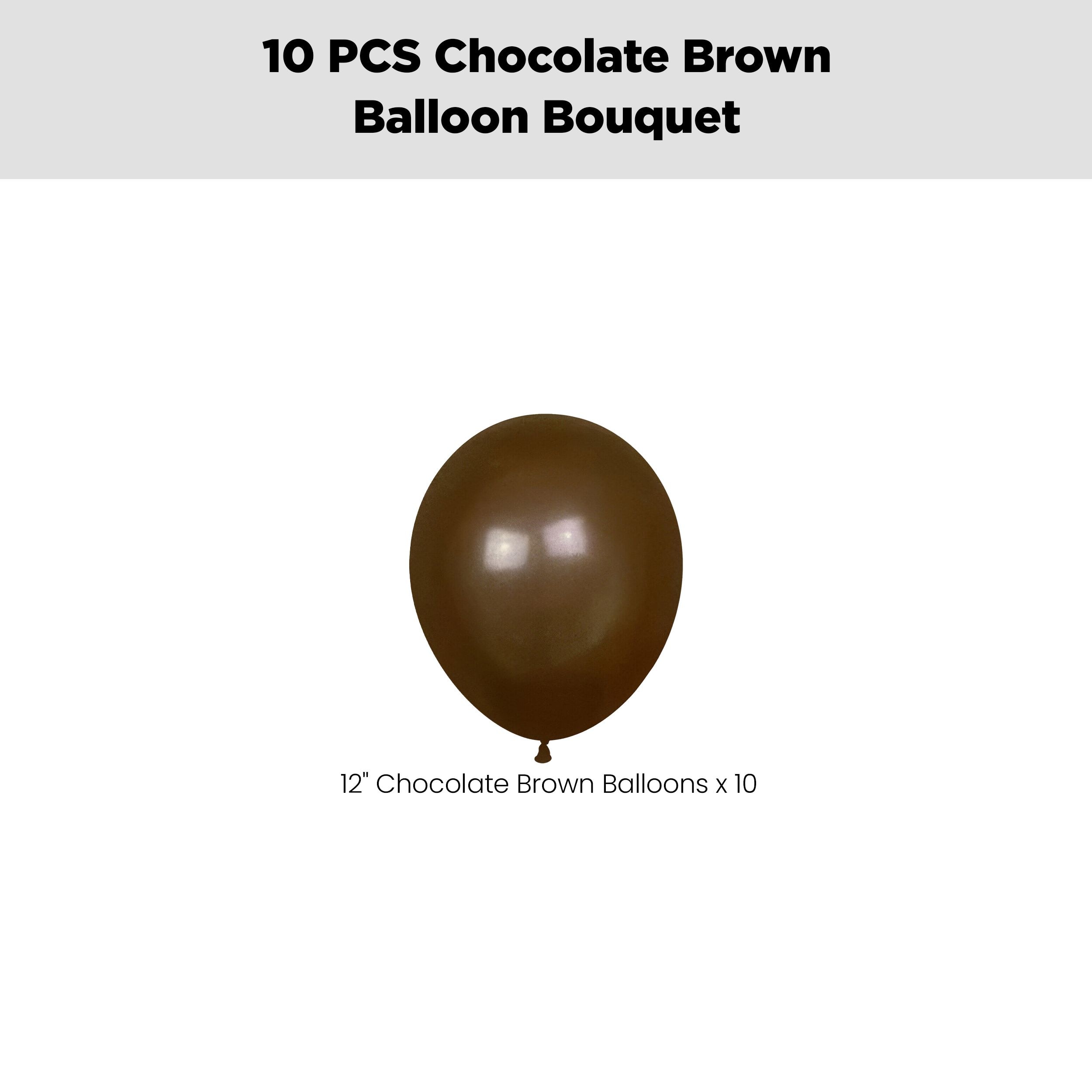 Latex Balloon Bouquet, Chocolate Brown, 10-pk, Helium Inflation & Ribbon Included for Birthday/Special Occasion Front_Flat