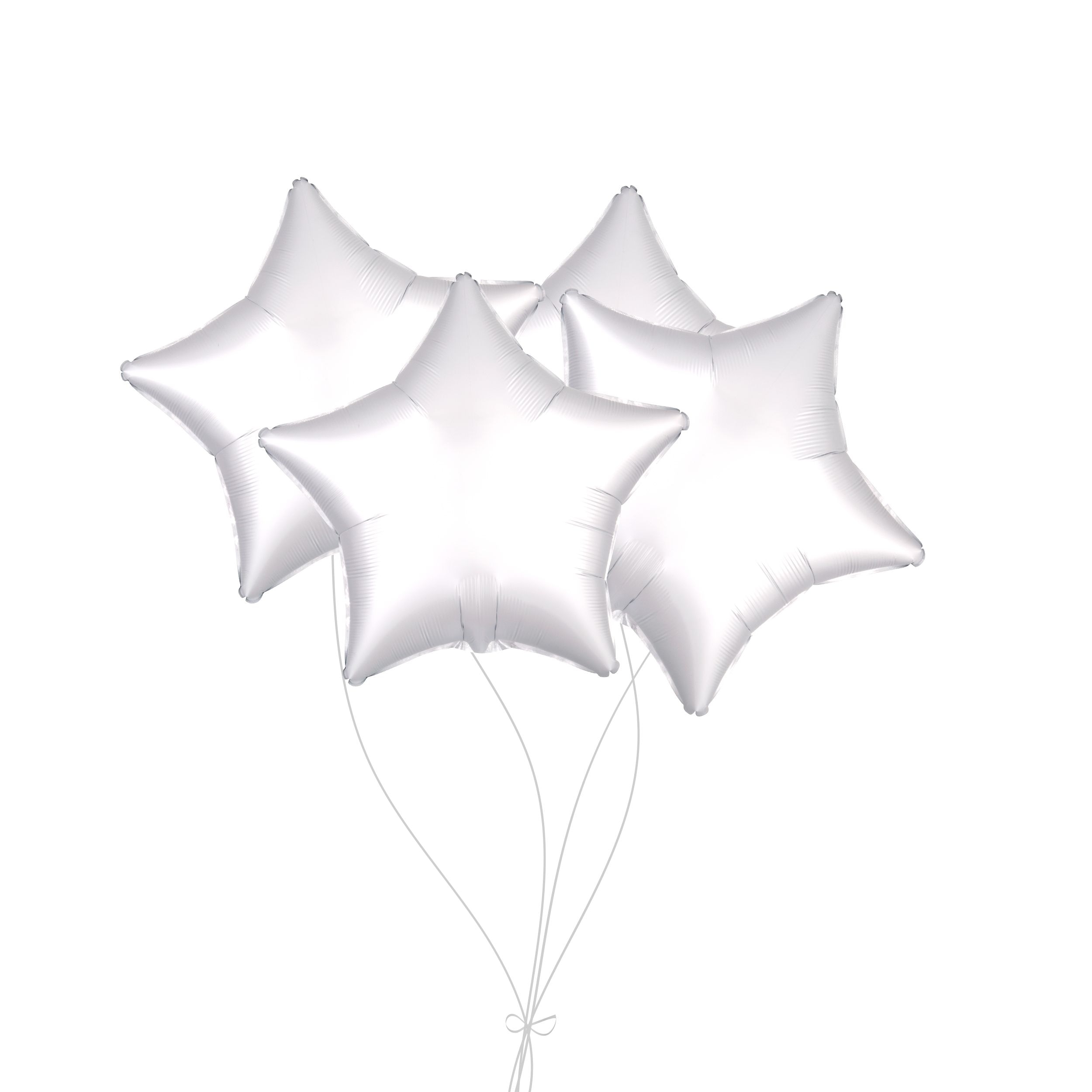 Bouquet de ballons en aluminium en forme d'étoile, blanc, paq.&nbsp;4, gonflage à l'hélium et ruban inclus pour anniversaire ou occasion spéciale Front_Flat