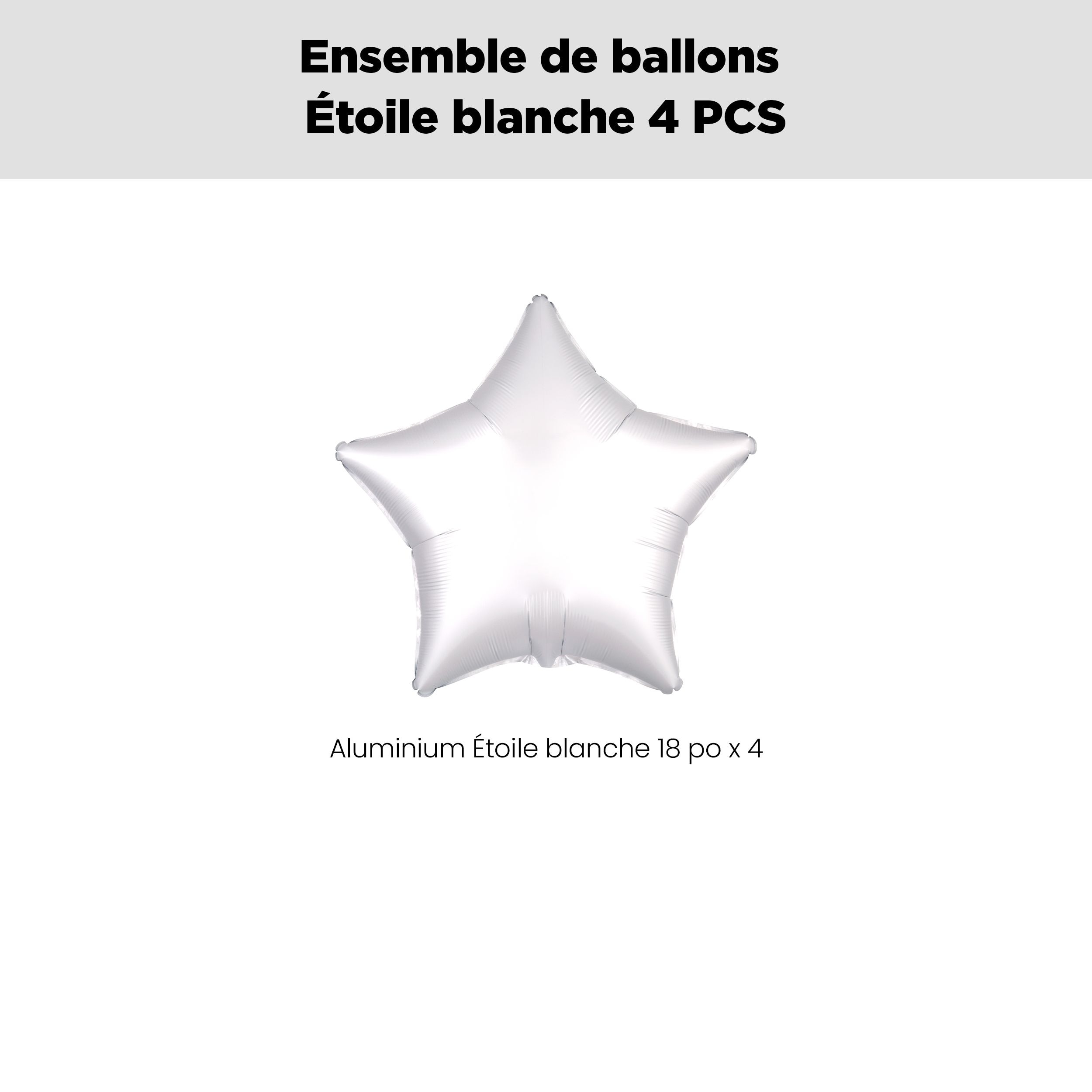 Bouquet de ballons en aluminium en forme d'étoile, blanc, paq.&nbsp;4, gonflage à l'hélium et ruban inclus pour anniversaire ou occasion spéciale Front_Flat