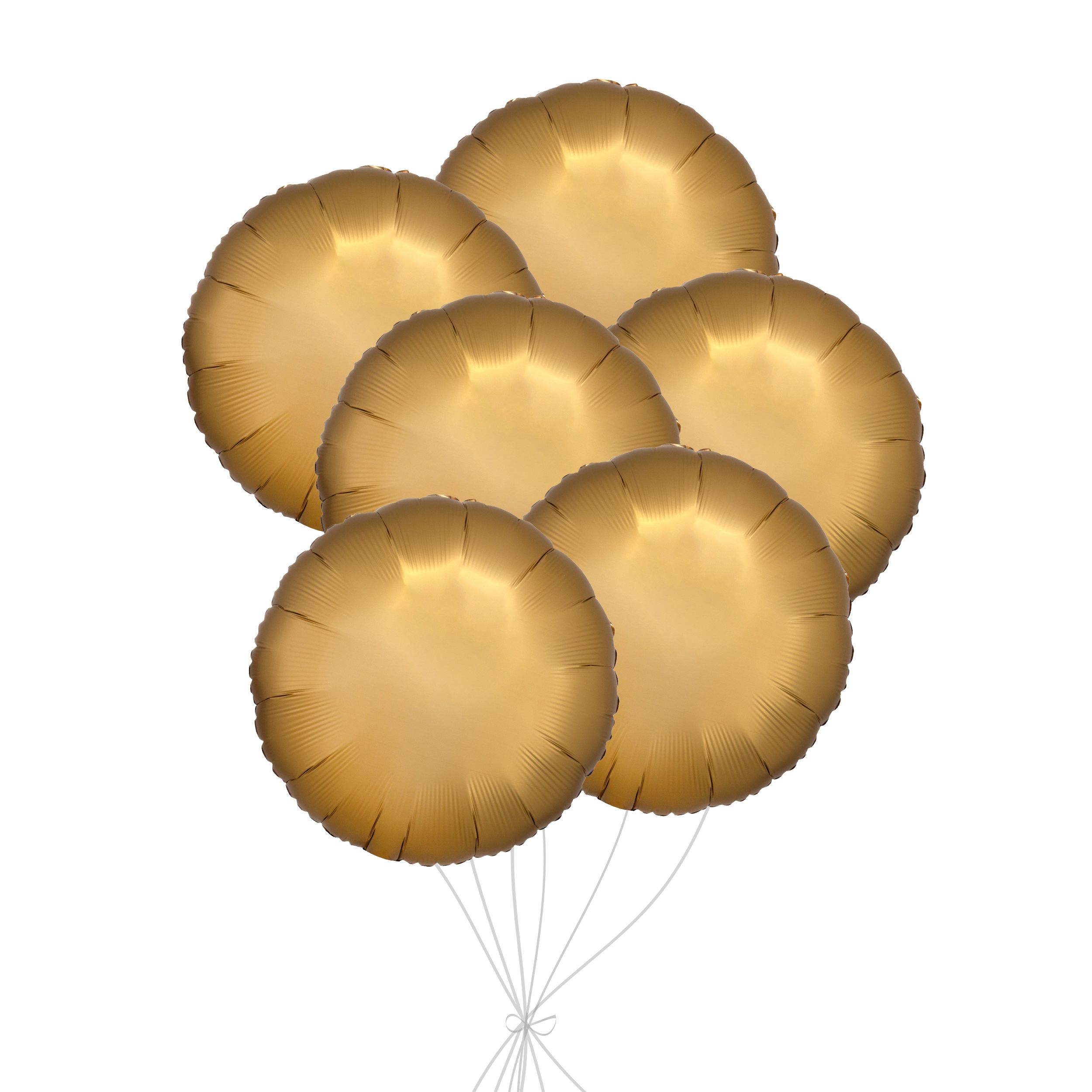 Round Foil Balloon Bouquet, Gold, 6-pk, Helium Inflation & Ribbon Included for Birthday/Special Occasion Front_Flat