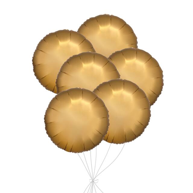 Bouquet de ballons en aluminium de forme ronde, doré, paq.&nbsp;6, gonflage à l'hélium et ruban inclus pour anniversaire ou occasion spéciale Front_Flat