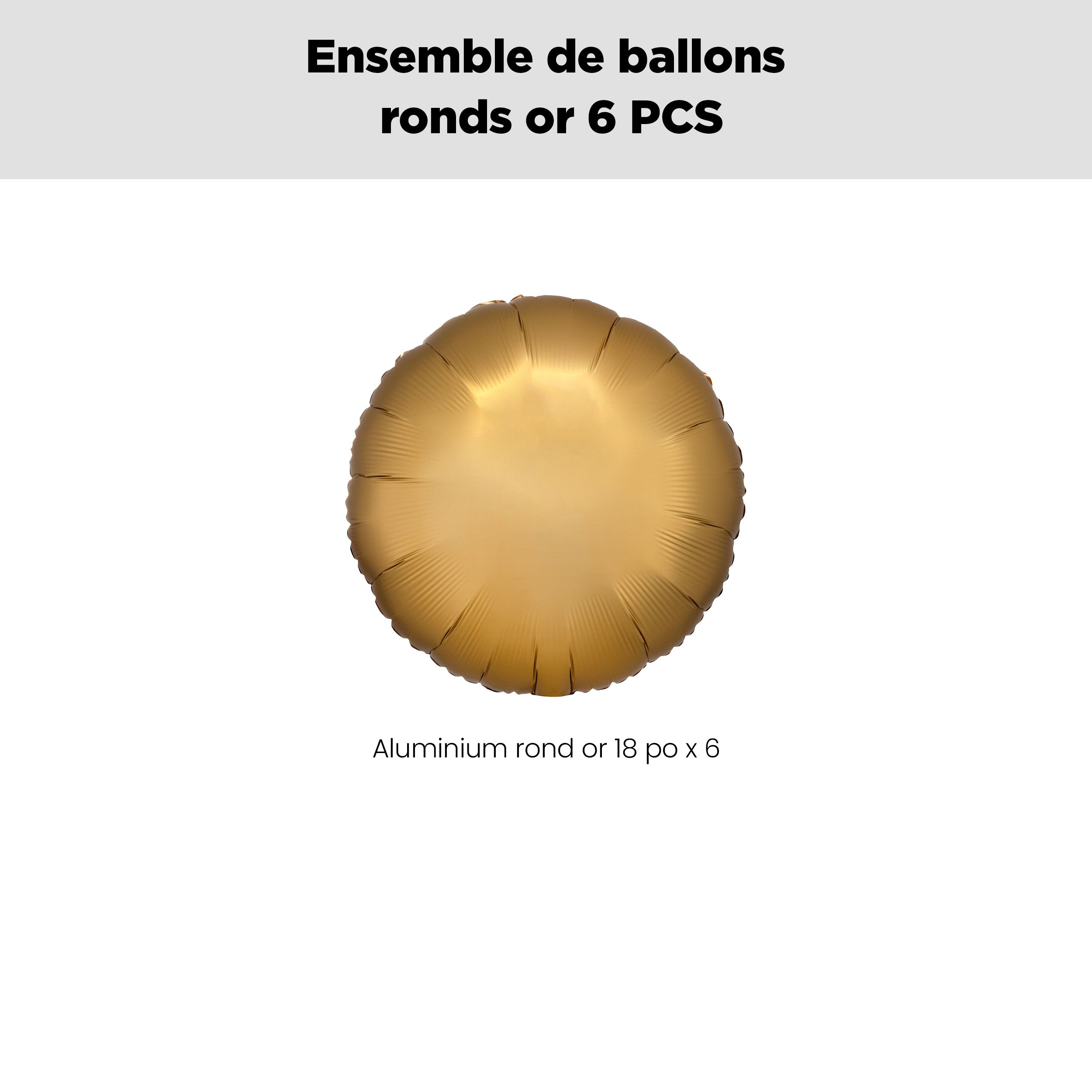 Bouquet de ballons en aluminium de forme ronde, doré, paq.&nbsp;6, gonflage à l'hélium et ruban inclus pour anniversaire ou occasion spéciale Front_Flat