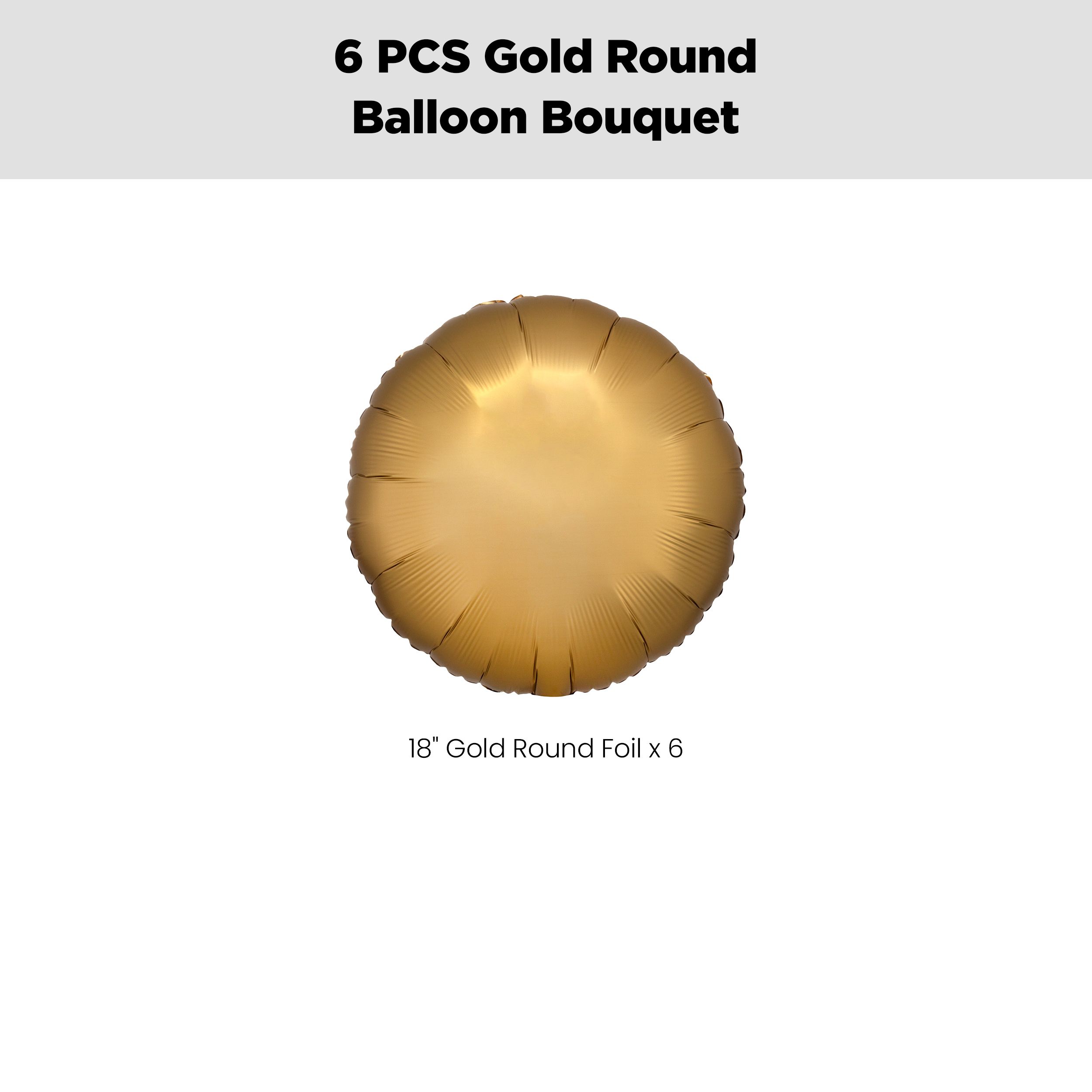 Round Foil Balloon Bouquet, Gold, 6-pk, Helium Inflation & Ribbon Included for Birthday/Special Occasion Front_Flat